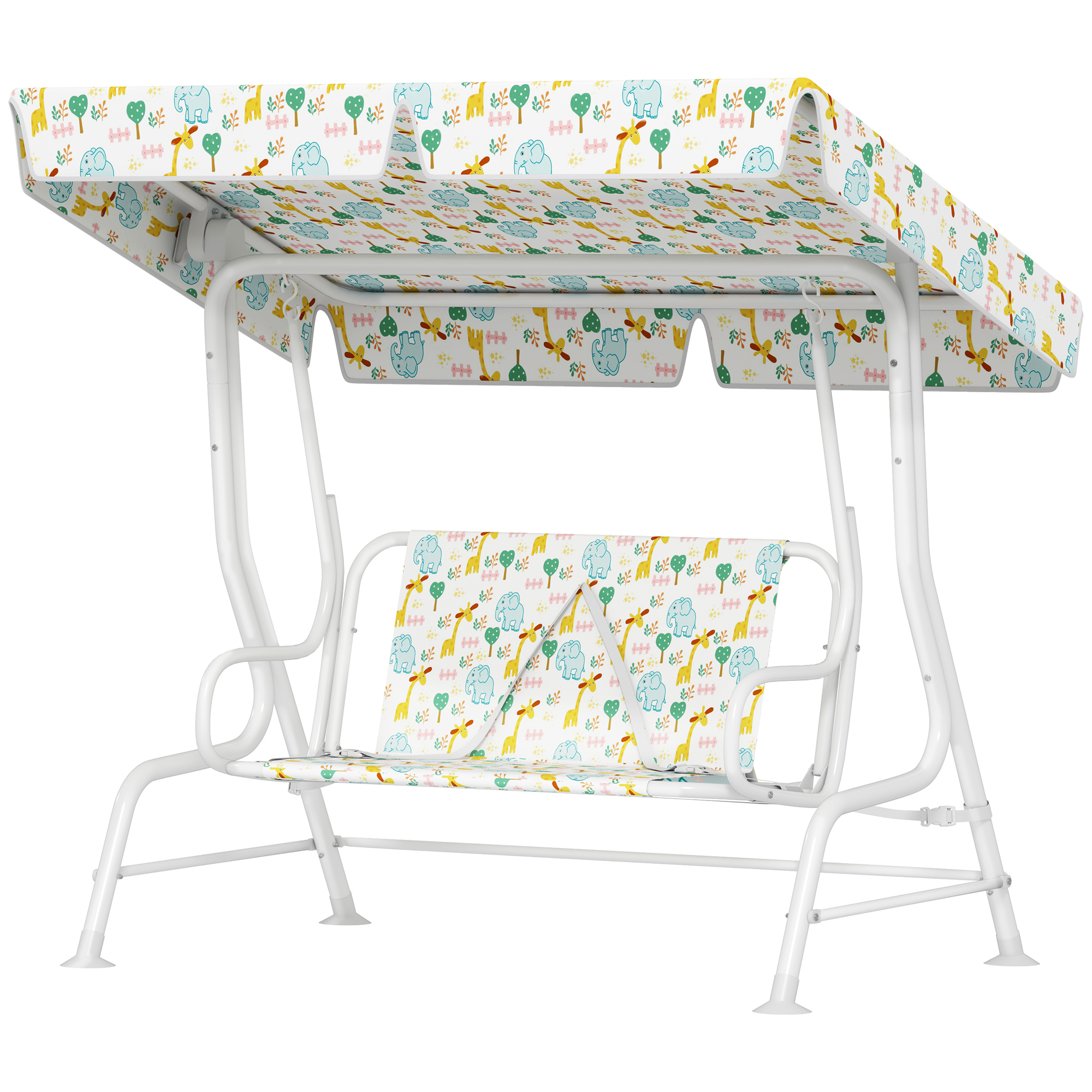 Hollywoodschaukel für Kinder, Stahlrahmen, 2-Sitzer, 60 kg belastbar, Weiß