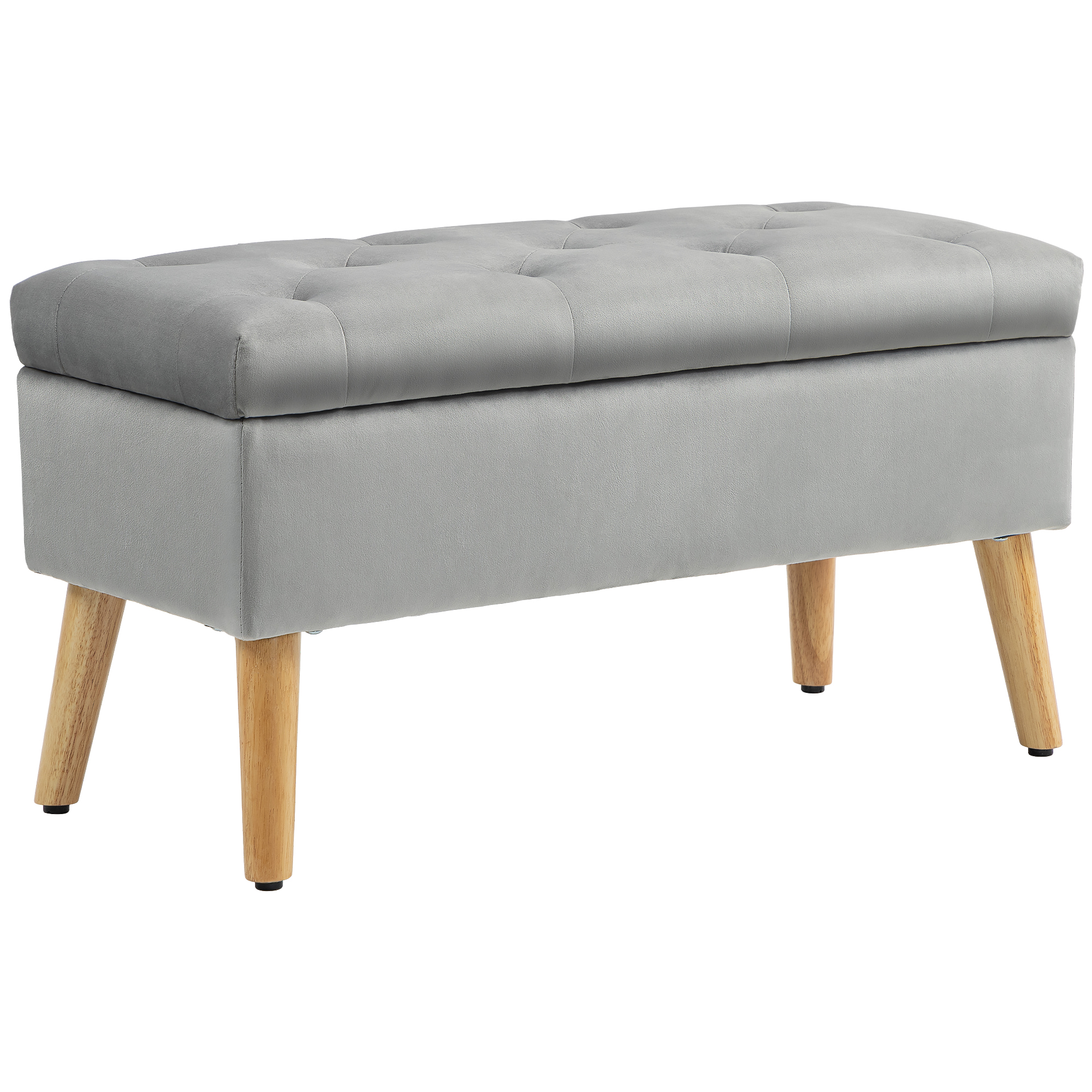 Polsterbank mit Stauraum, Stoffbezug in Samtoptik, Holzbeine, für Wohnzimmer, Schlafzimmer, Flur, 80 x 35 x 40 cm, Grau