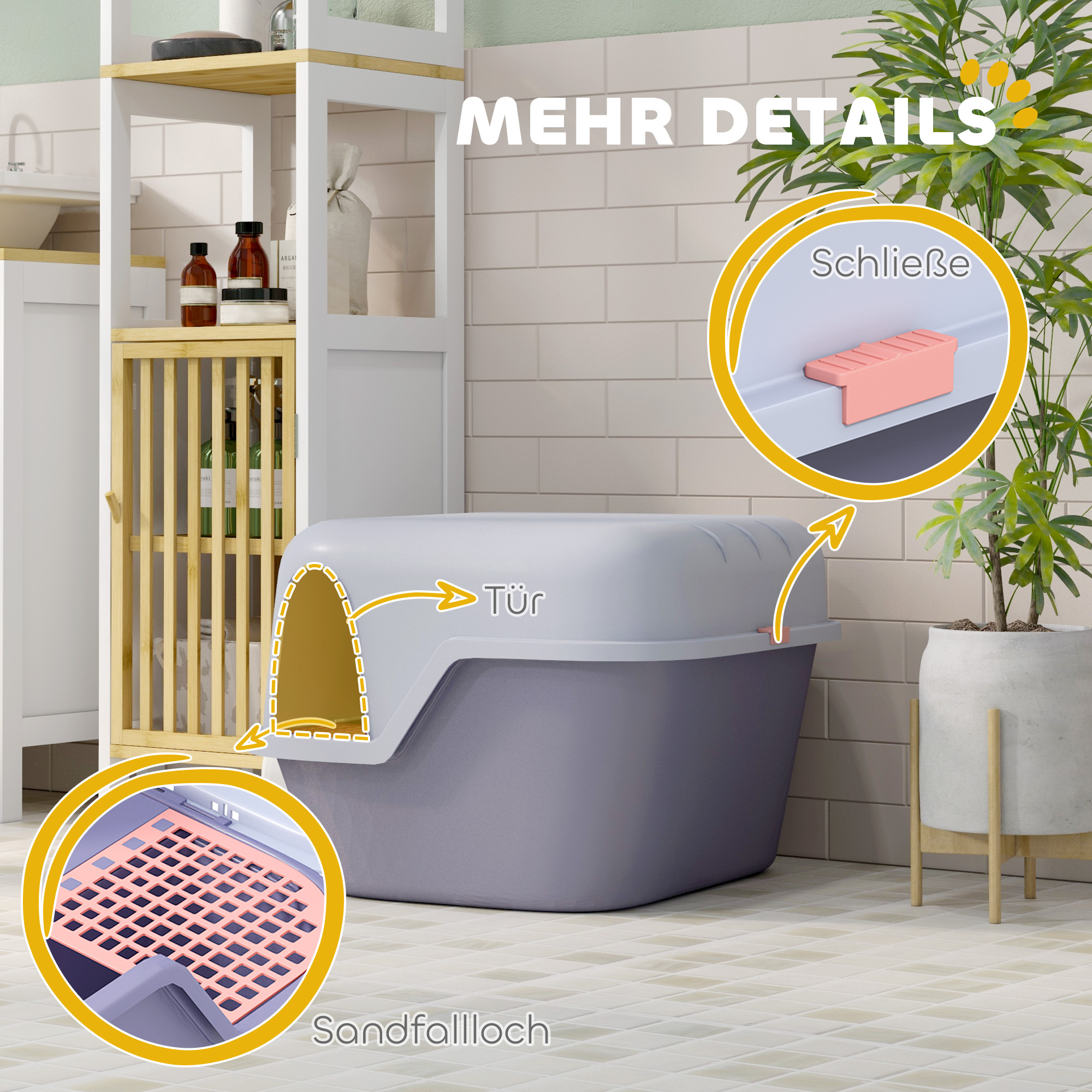 Katzentoilette, Katzenklo mit Deckel und Schaufel, leicht zu reinigen, verschließbar, Lila