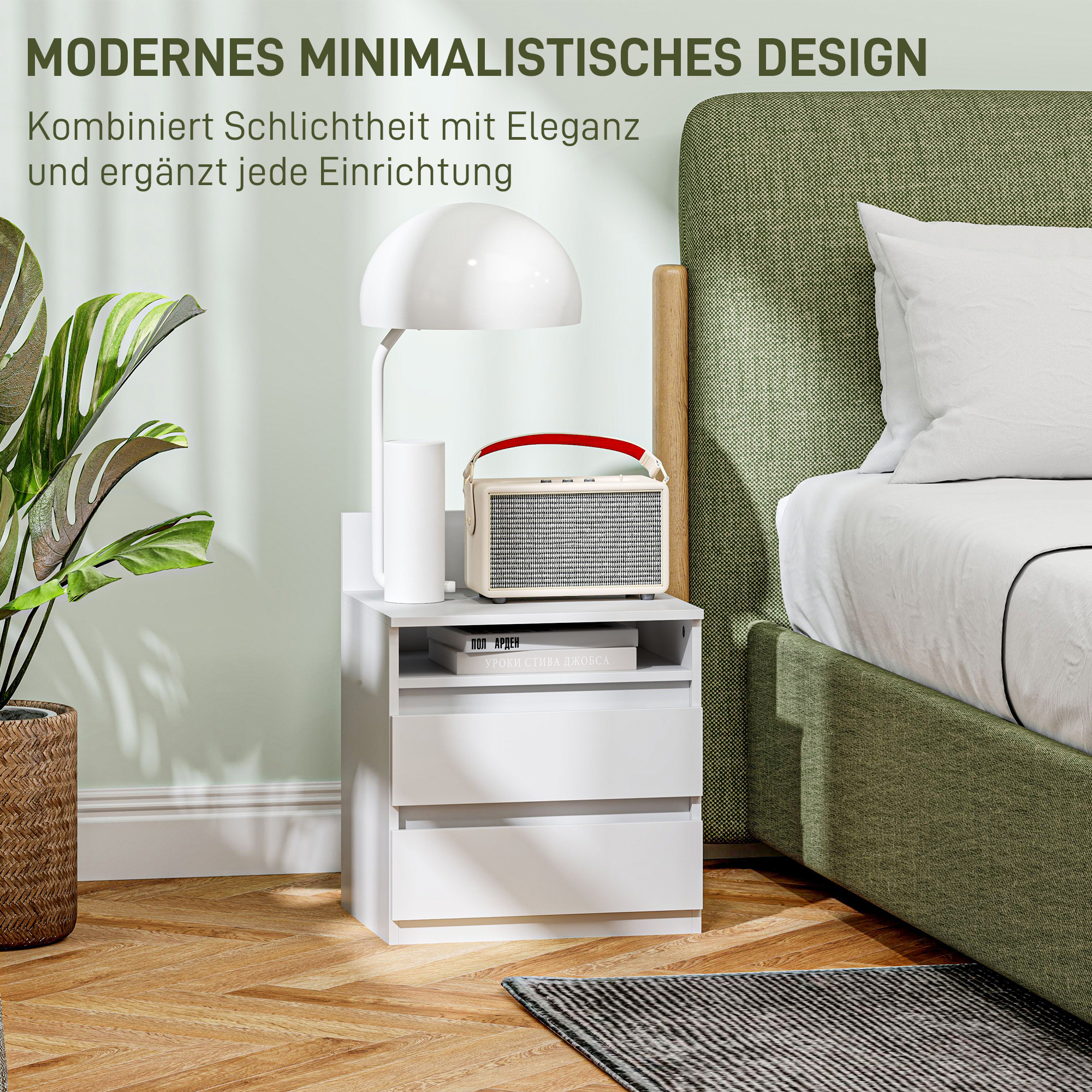 Nachttisch im 2er-Set mit Schubladen und Ablage, moderner Beistelltisch, für Schlafzimmer, Weiß