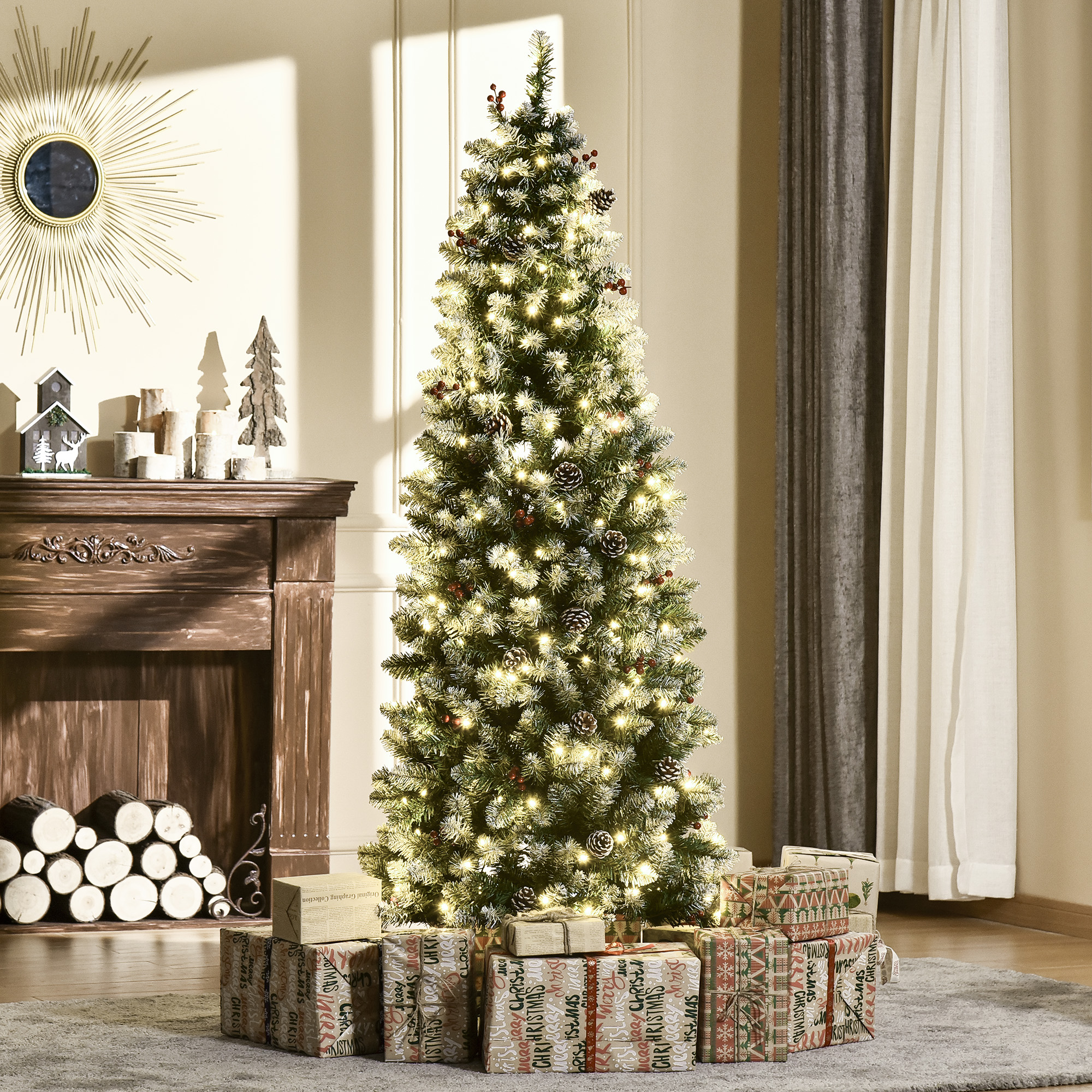 künstlicher Weihnachtsbaum 180 cm Tannenbaum künstlich mit LED Beleuchtung, Schnee, 618 Spitzen Christbaum Weihnachtsdeko inkl. Stahlständer für drinnen