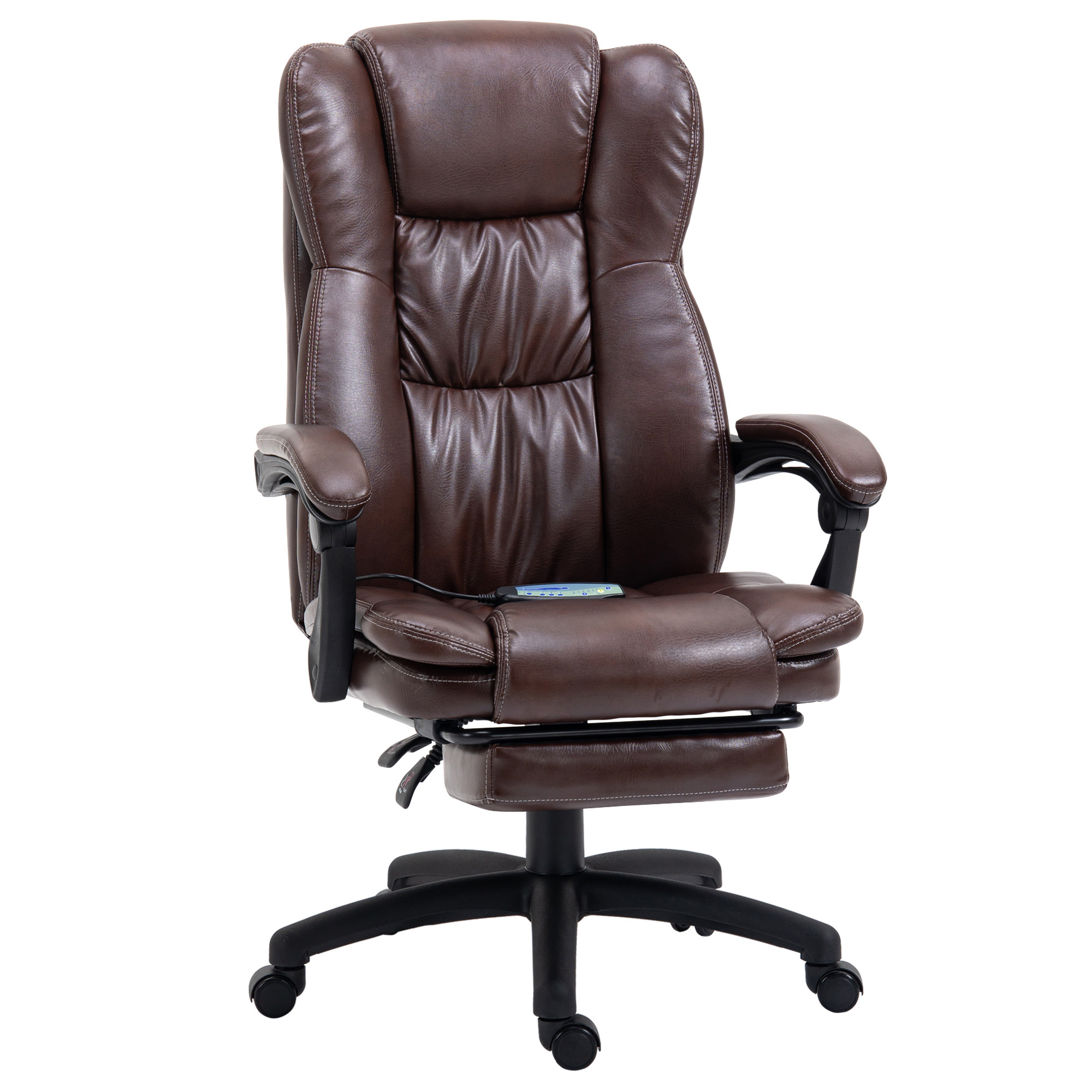verstellbarer Drehstuhl mit Fußstütze, Kopfstütze, Massagefunktion, Kunstleder, 68,5x68,5x113-121cm, Braun