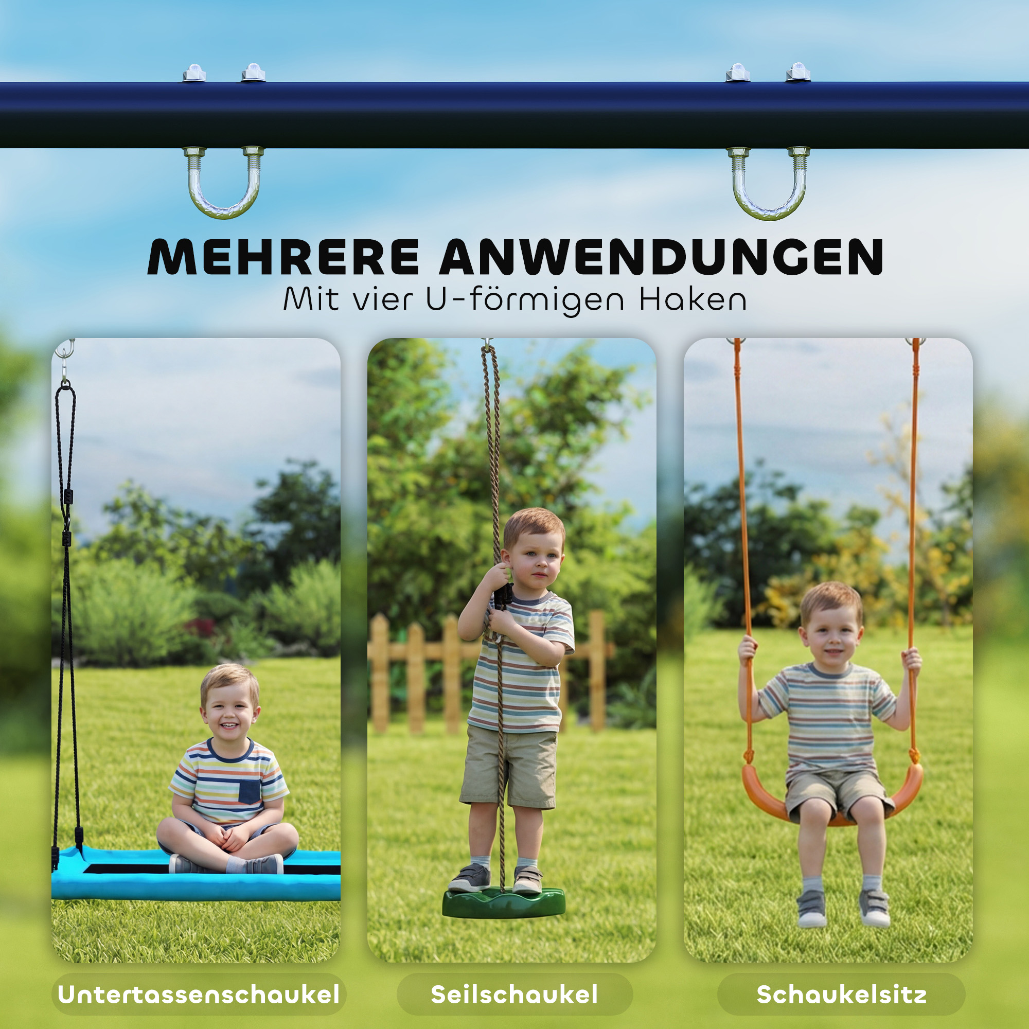 Schaukelgestell Stahl Schaukelgerüst bis 150 kg für Nestschaukel Kinderschaukel Kletterleiter, 260 x 160 x 178 cm, Blau