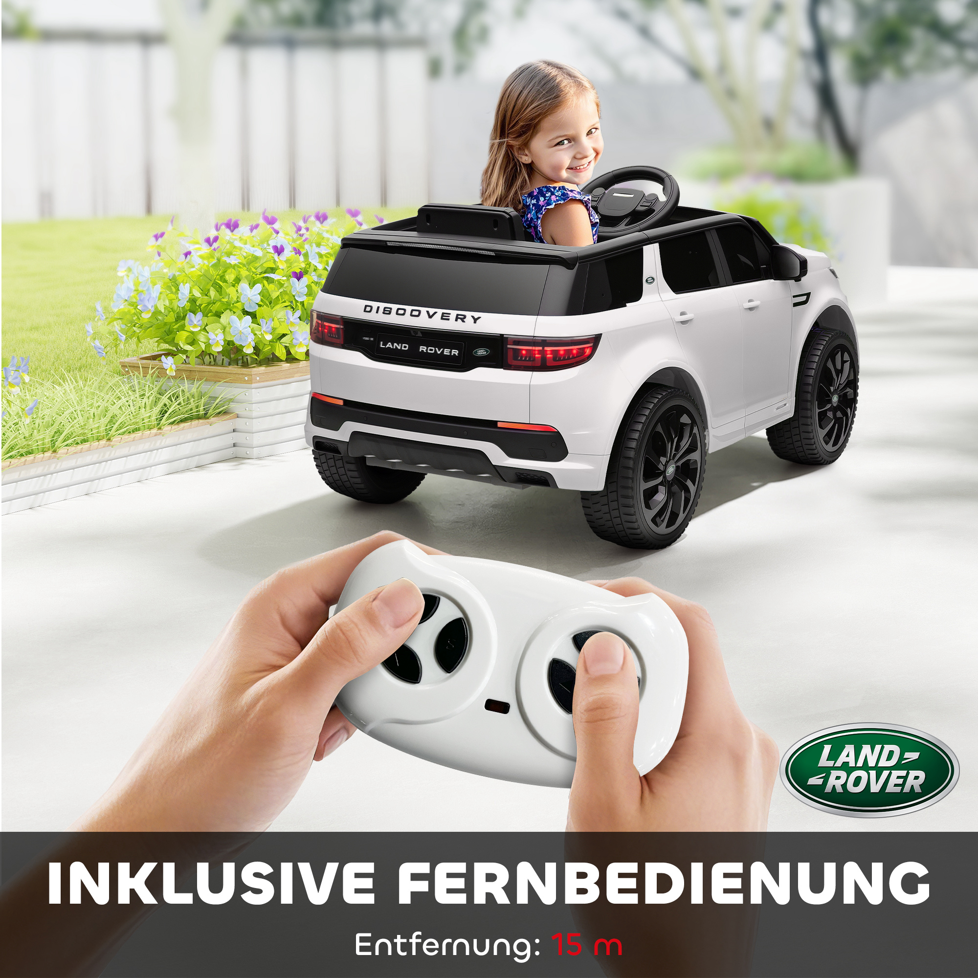 Kinder-Elektroauto, 12V Kinderfahrzeug mit Fernbedienung, LED-Lichtern, Musik und Hupe, 3-6 Jahre, Weiß