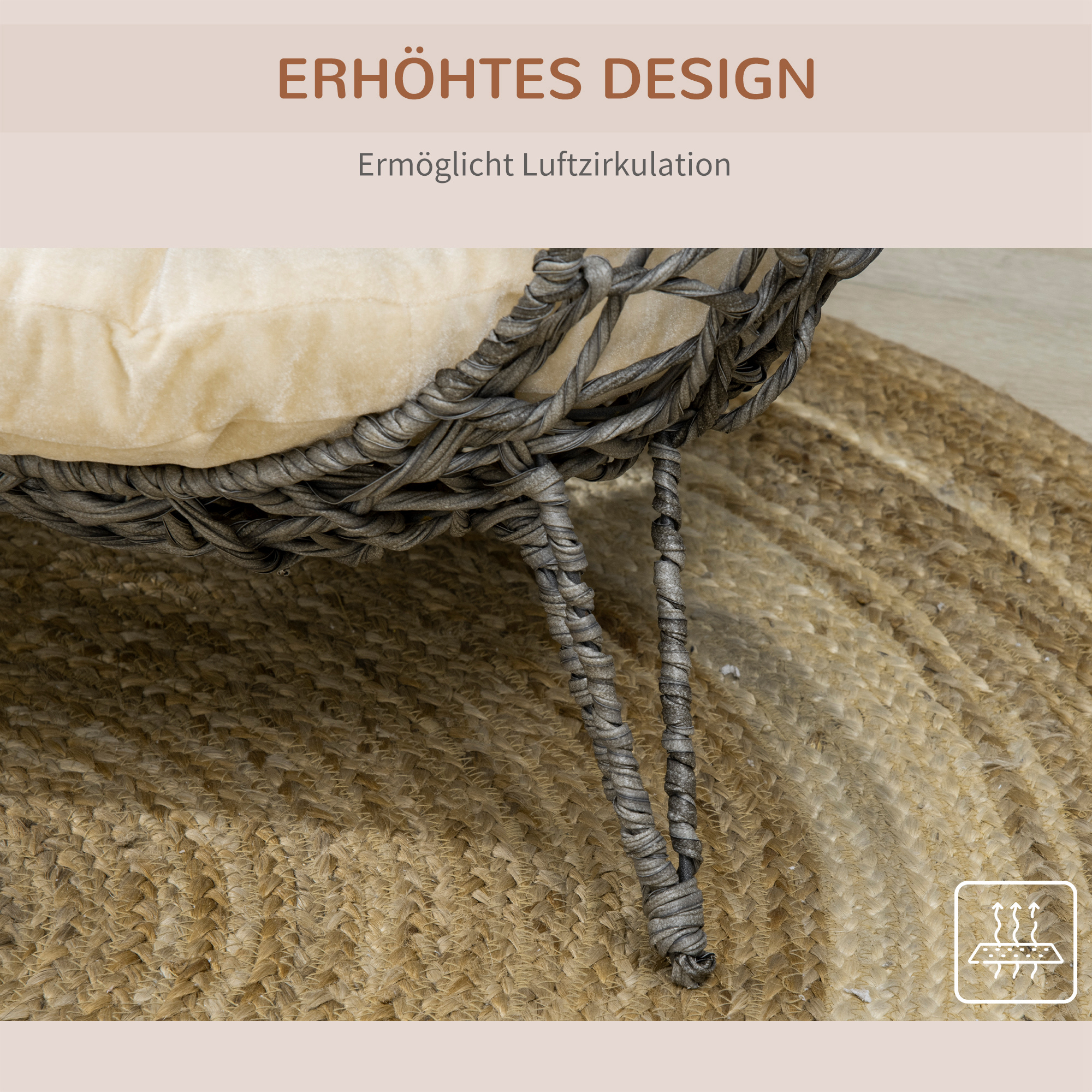 Katzenhaus aus Rattan mit Kissen Katzenschlafplatz Katzenhöhle mit erhöhten Füßen Silbergrau Ø52 x 58 cm