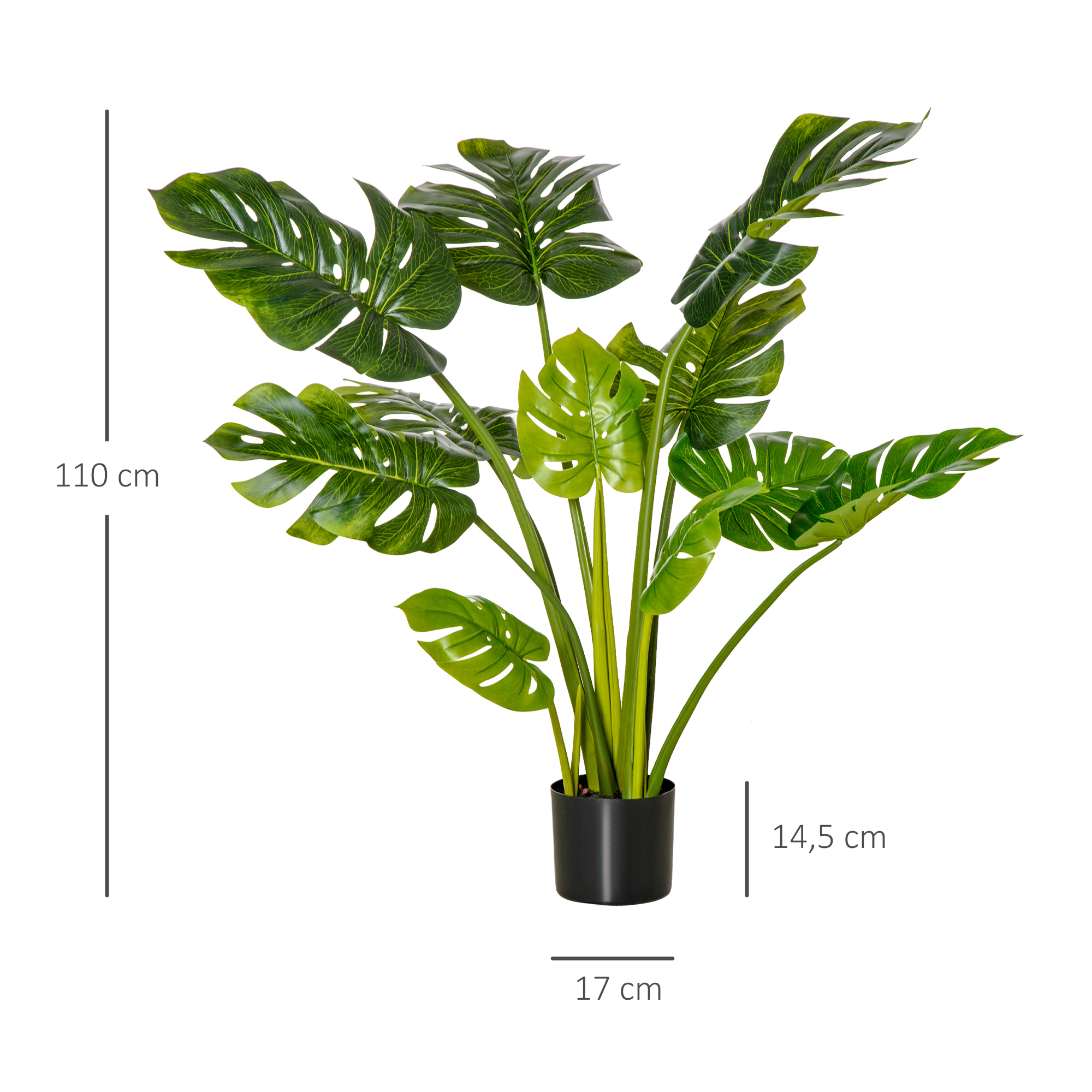 künstliche Pflanzen 110 cm künstlicher Monstera Kunstpflanzen im Topf Kunstbaum Zimmerpflanze Dekopflanze Büropflanze Kunststofftopf für drinnen und draußen
