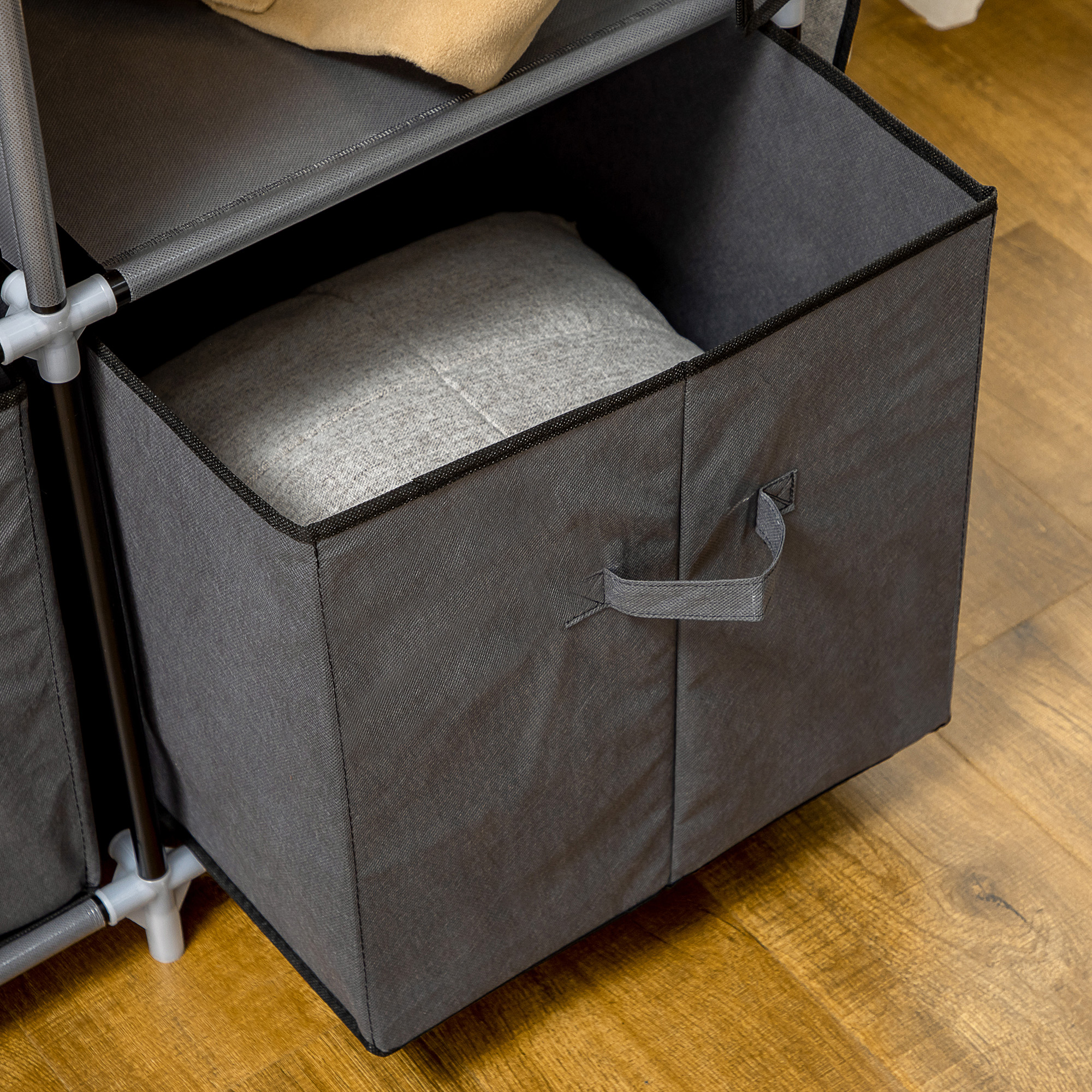 Stoffschrank aus Vlies, Faltschrank, inkl, 3 Schubladen, 125 cm x 43 cm x 162,5 cm, Grau