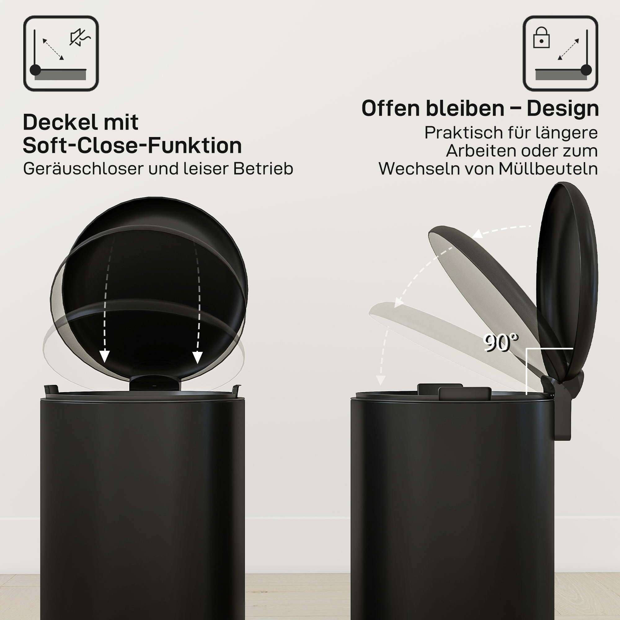 Mülleimer 30L Treteimer Abfalleimer mit Deckel Fußpedal Inneneimer, Soft-Close-Funktion 36 x 30 x 63,5 cm, Schwarz