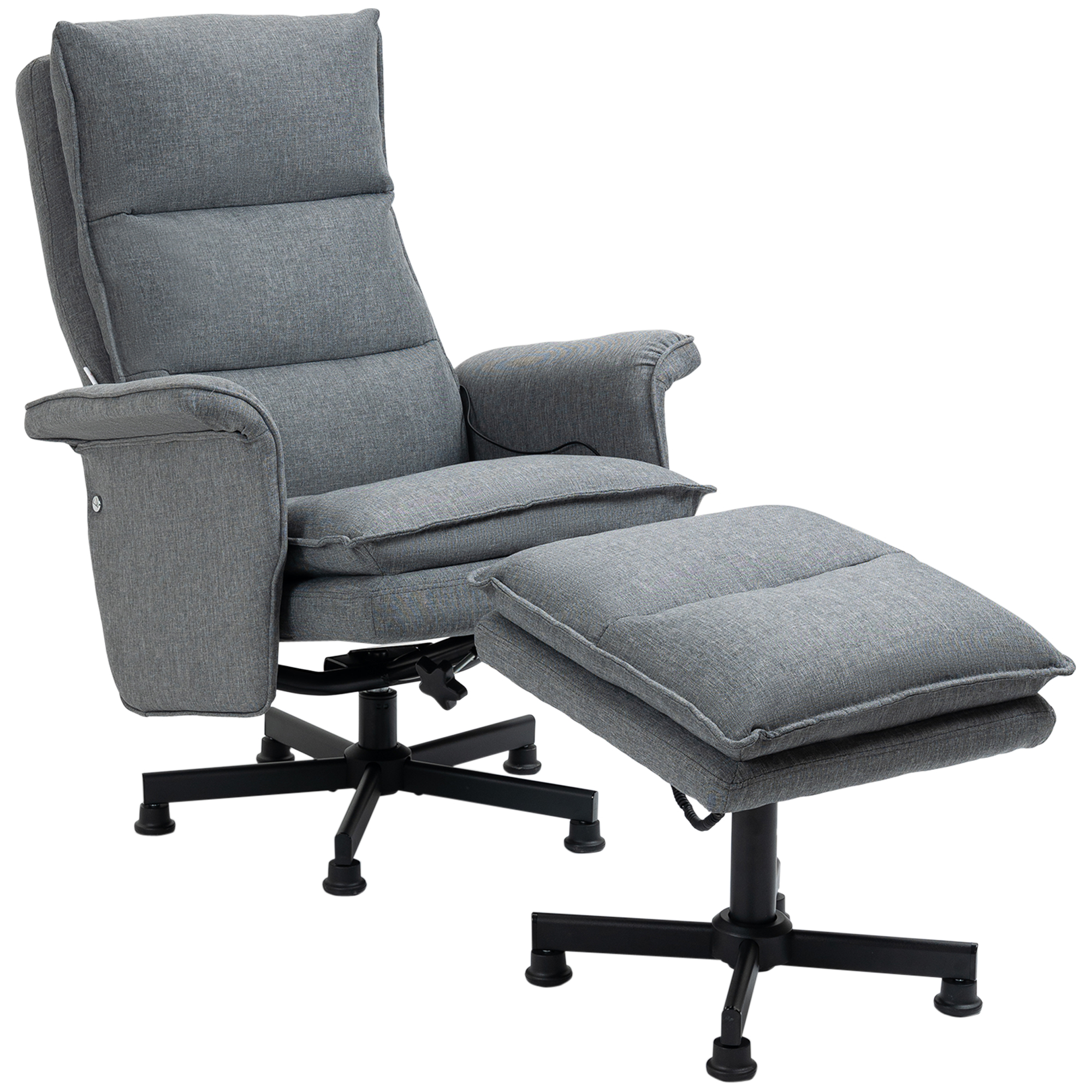 Massage-Bürostuhl mit Fußhocker, 8 Vibrationsköpfe, 1 Fernbedienung, 1 Seitentasche, Grau