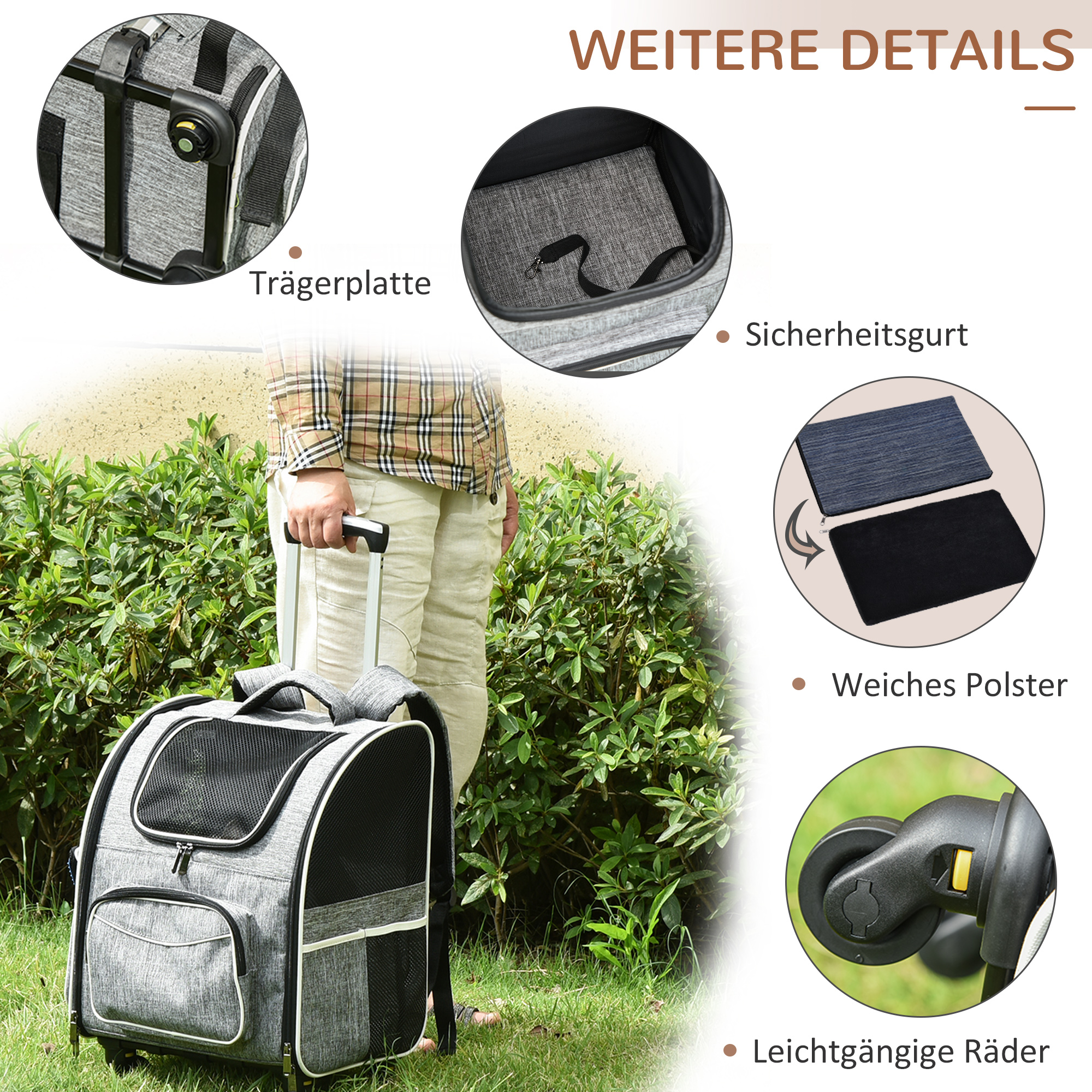2-in-1 Hundetransporttasche Oxfordstoff Grau + Weiß + Schwarz