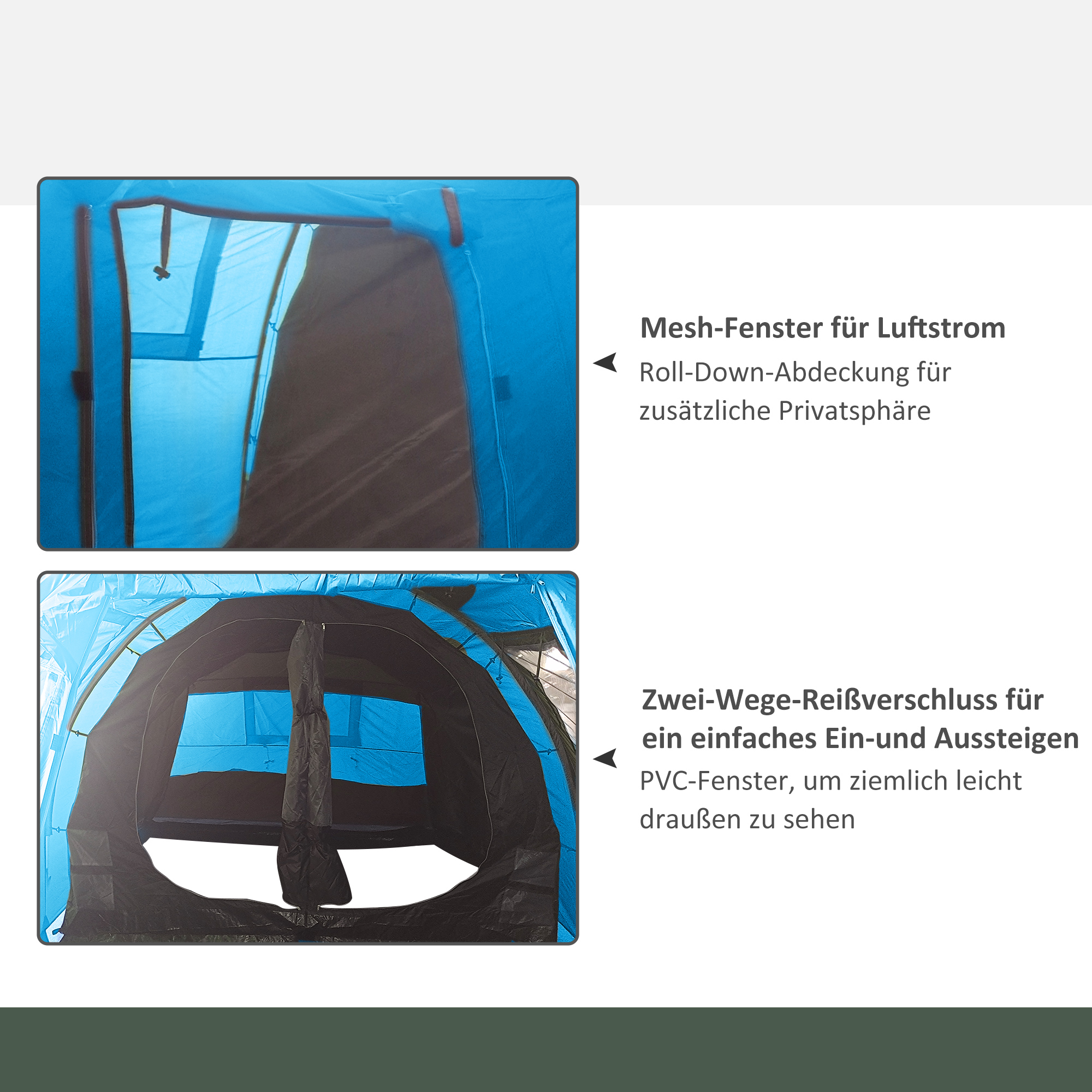 Campingzelt Trekkingzelt Zelt, wetterbeständig, 2 Räume,  475 x 264  cm Breite x 172, Blau