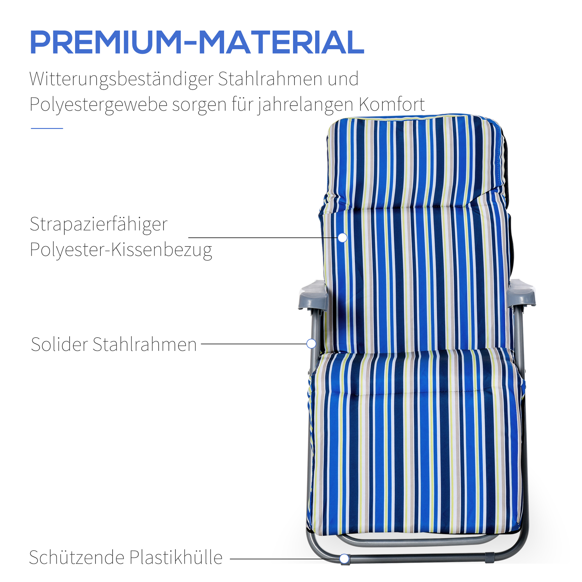 2er-Set Liegestuhl Set mit Kissen klappbar Sonnenliege 5 Stufen verstellbarer Rückenlehne Gartenliege Gartenmöbel Set Stahl Polyester Blau 60 x 75 x 65-102 cm
