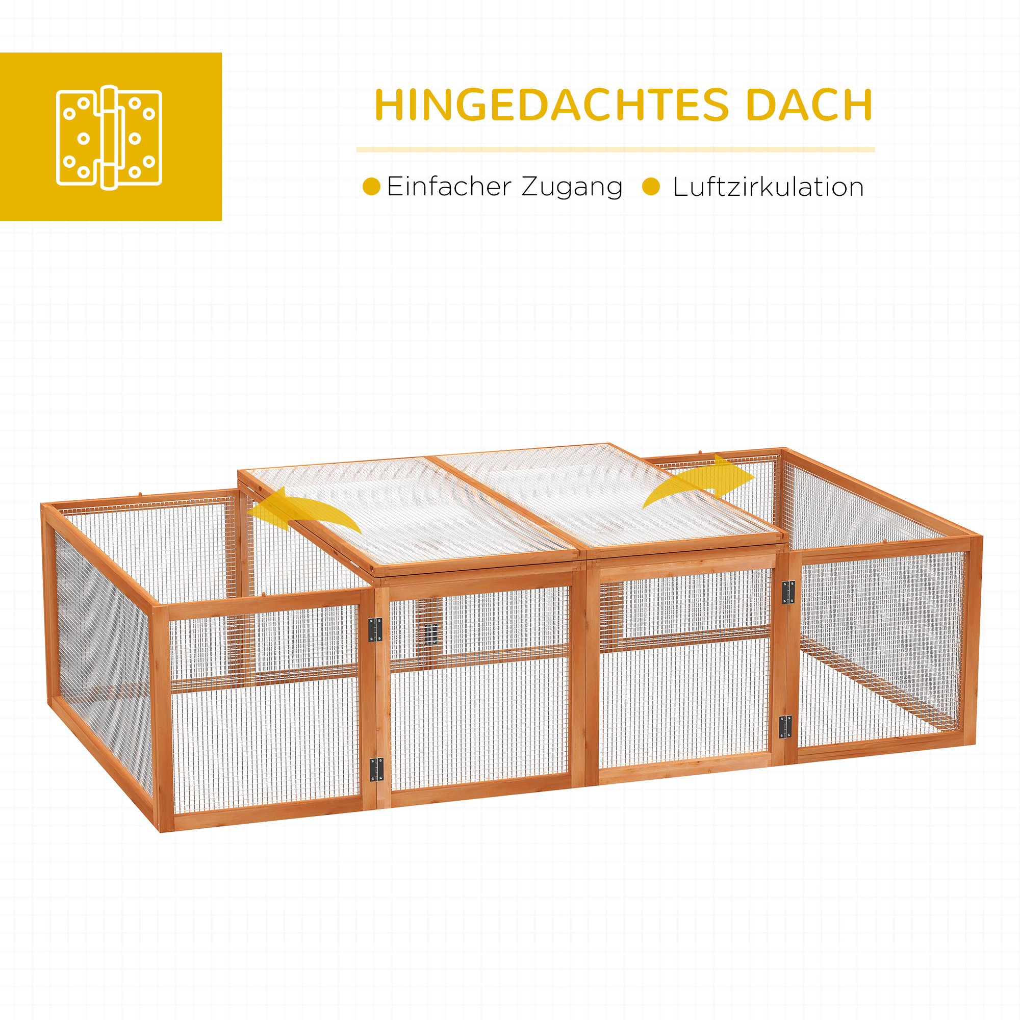 Hasenstall Kaninchenstall aus Holz Winterfest Kaninchenkäfig mit aufklappbar Dach 181x100x48 cm Kleintierstall Hasenkäfig für Kleintiere Kaninchen Meerschweinchen Indoor Outdoor Natur