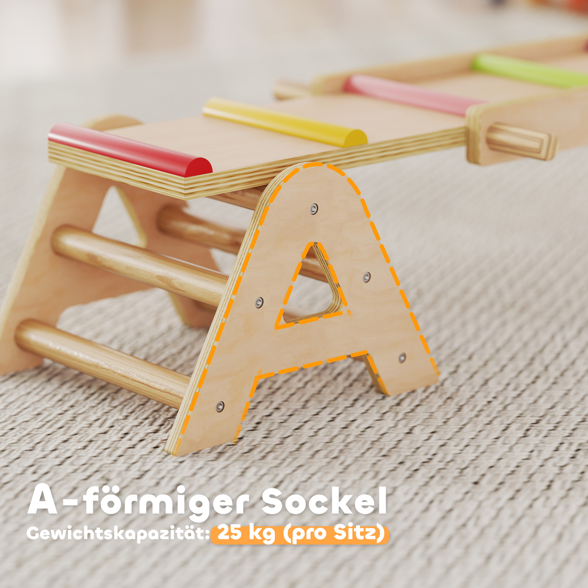 2 In 1 Balance Wippe Kinder, Schwebebalken aus Holz, Wippe Schaukelwippe Garten, Balance Board 133 x 38 x 24 cm