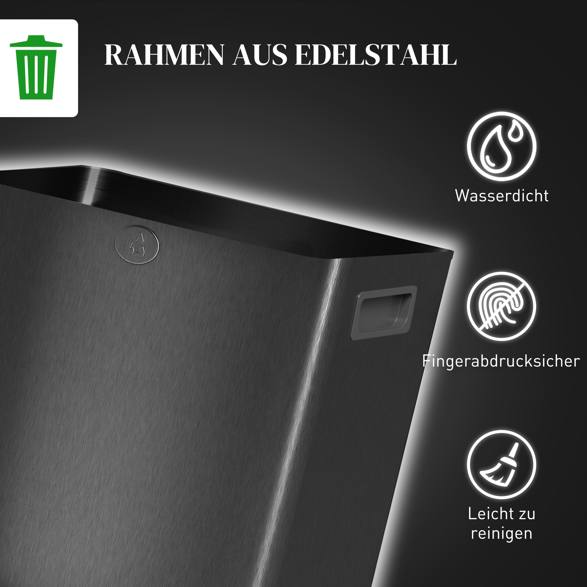 2 x 15l Doppelmülleimer, Pedalöffnung, leicht zu reinigen, Edelstahl, Kunststoff, Schwarz