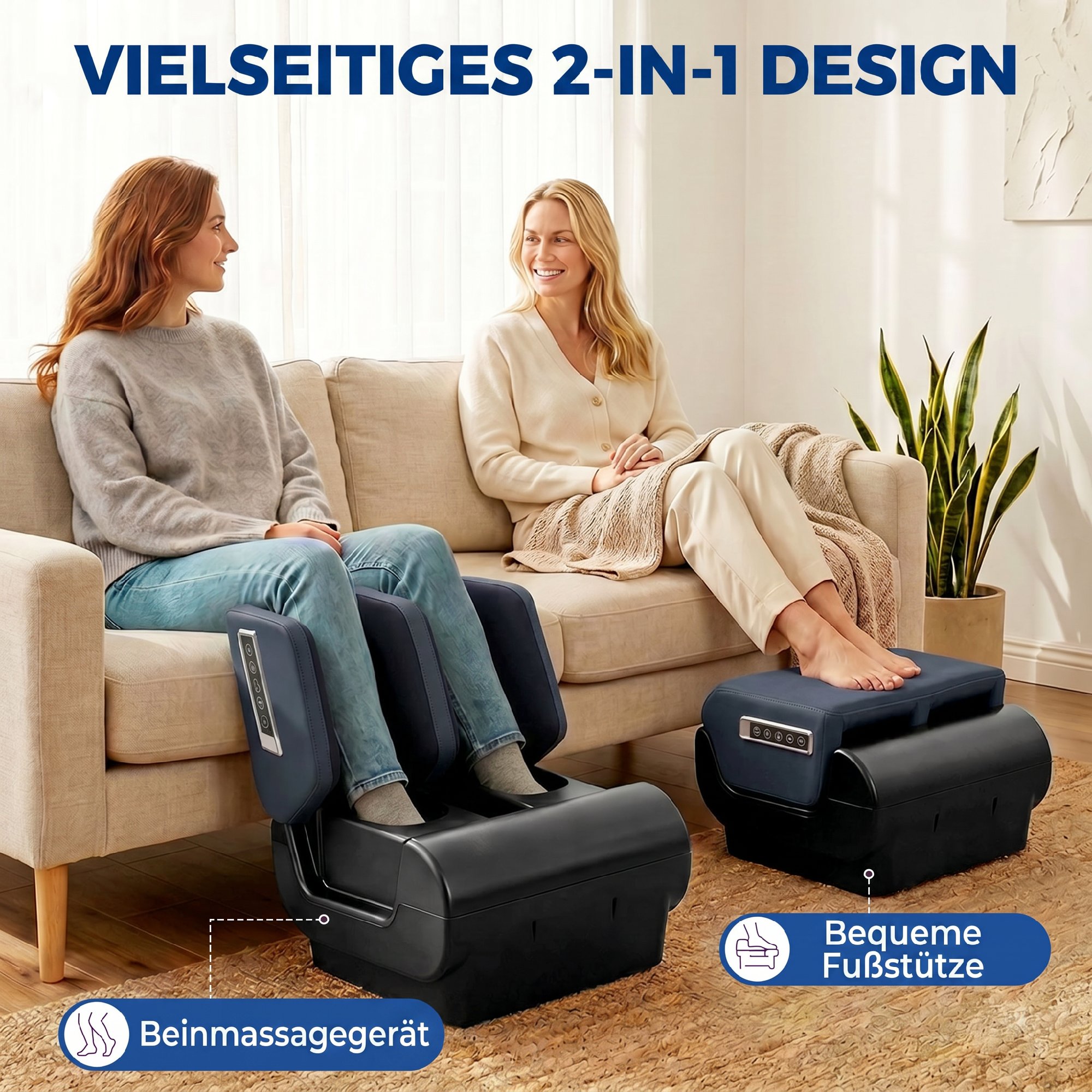 2-in-1 Beinmassagegerät mit Wärme, Luftkompression, Timer, 3 Modi & Intensitäten, Blau und Schwarz