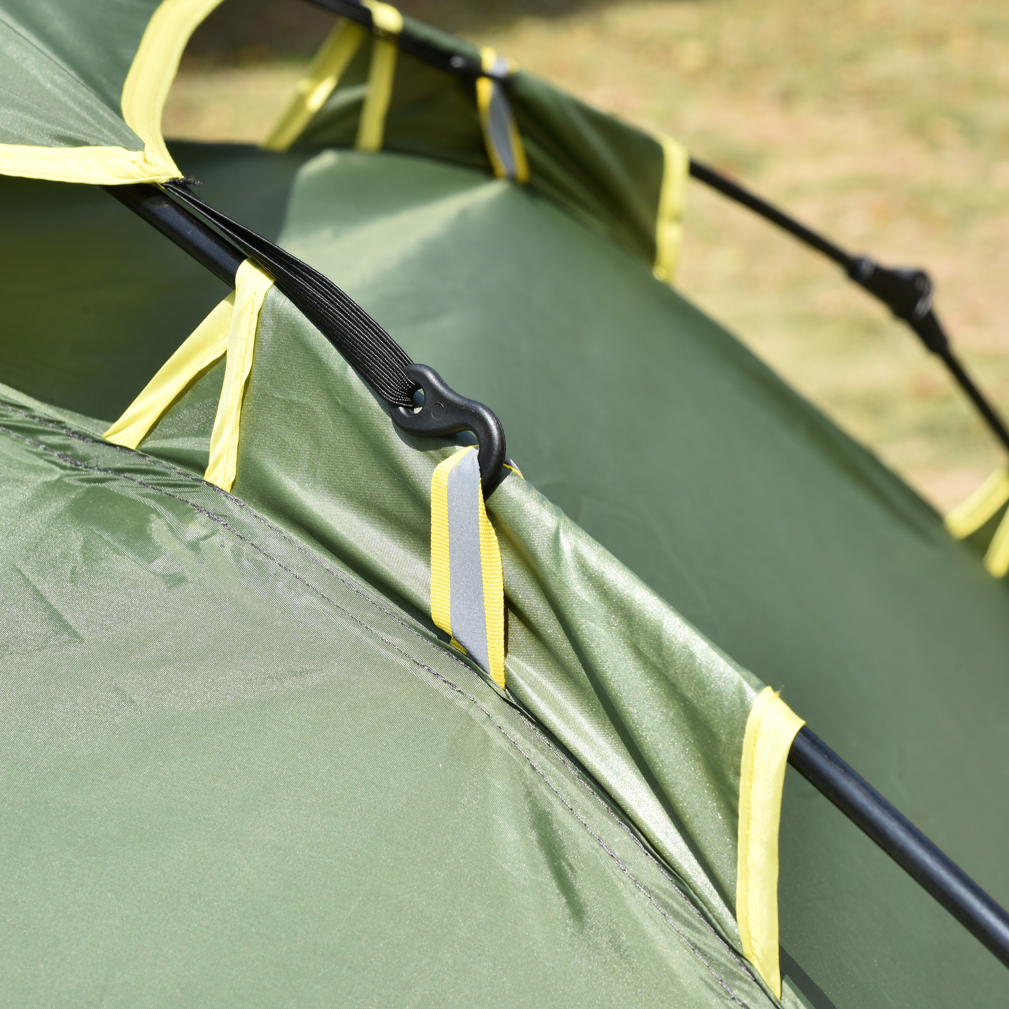 Doppelzelt Campingzelt Outdoorzelt Familienzelt Quick-Up-Zelt 2 Erwachsene + 1 Kind 4 Jahreszeiten wasserdicht Tragetasche 2 Türen Polyester + Glasfaser Dunkelgrün 210 x 210 x 140 cm