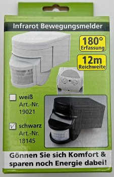 Aufputz Bewegungsmelder "CBM" 180° / IP44, 1-1200W, 3-Draht, schwarz