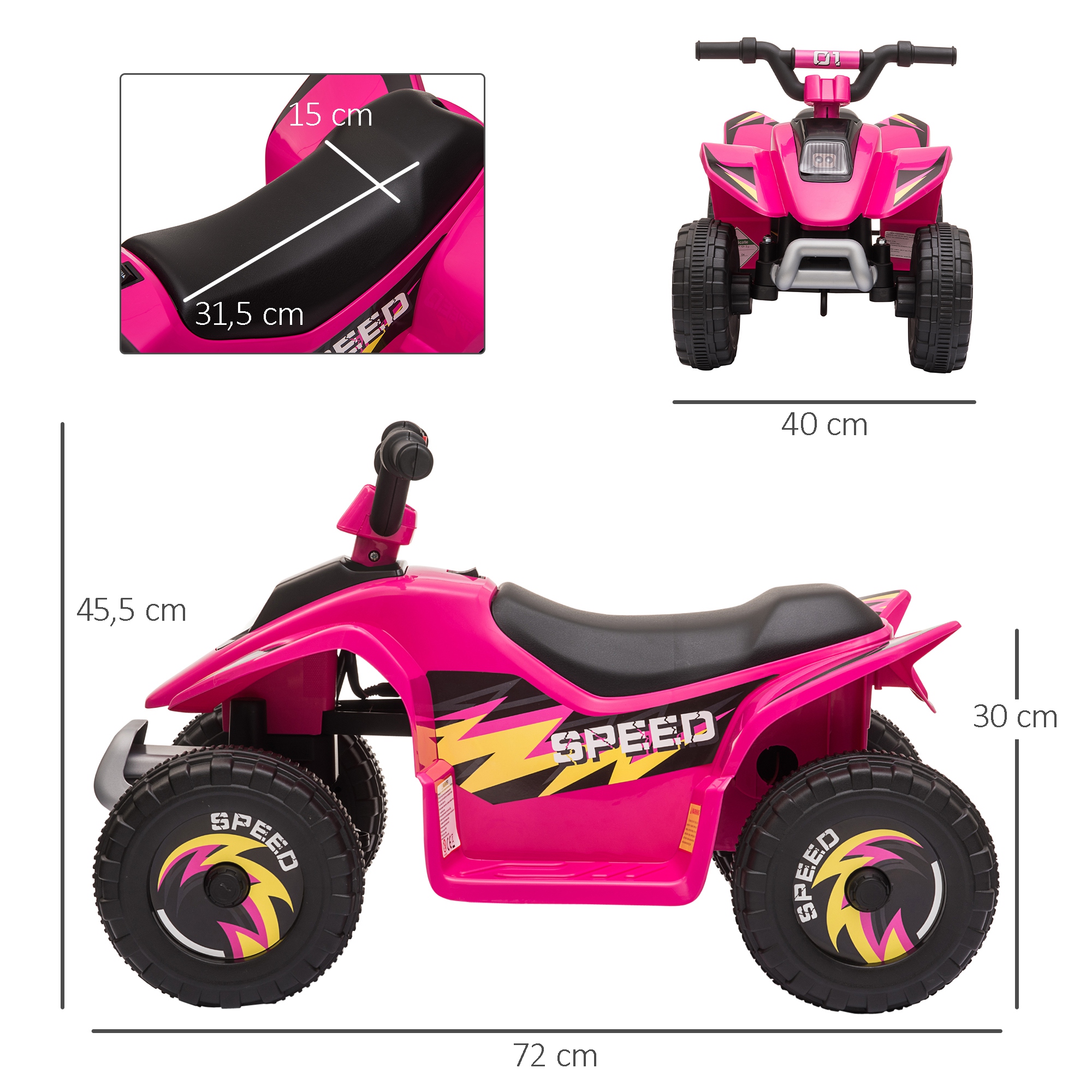 Kinder Quad Elektro 6V Kinderquad mit Vorwärts-, Rückwärtsfunktion für Kinder 1,5-3 Jahre bis 20 kg Rosa