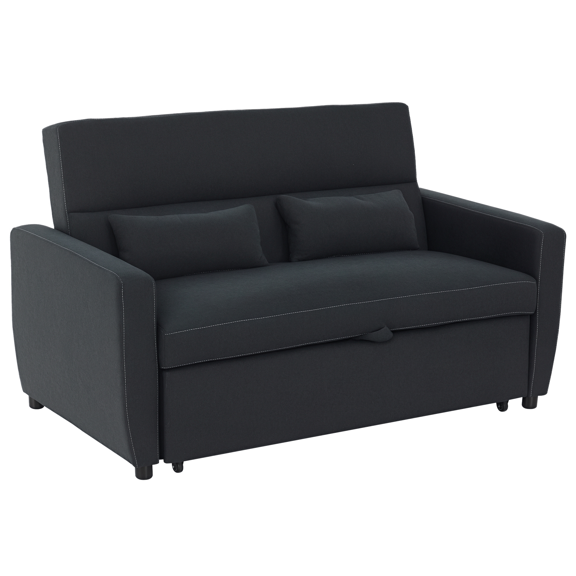 2-Sitzer Sofa mit Bettfunktion, verstellbarer Rückenlehne, Polstersofa, Samtoptik, für Wohnzimmer, Schlafzimmer, Schwarz