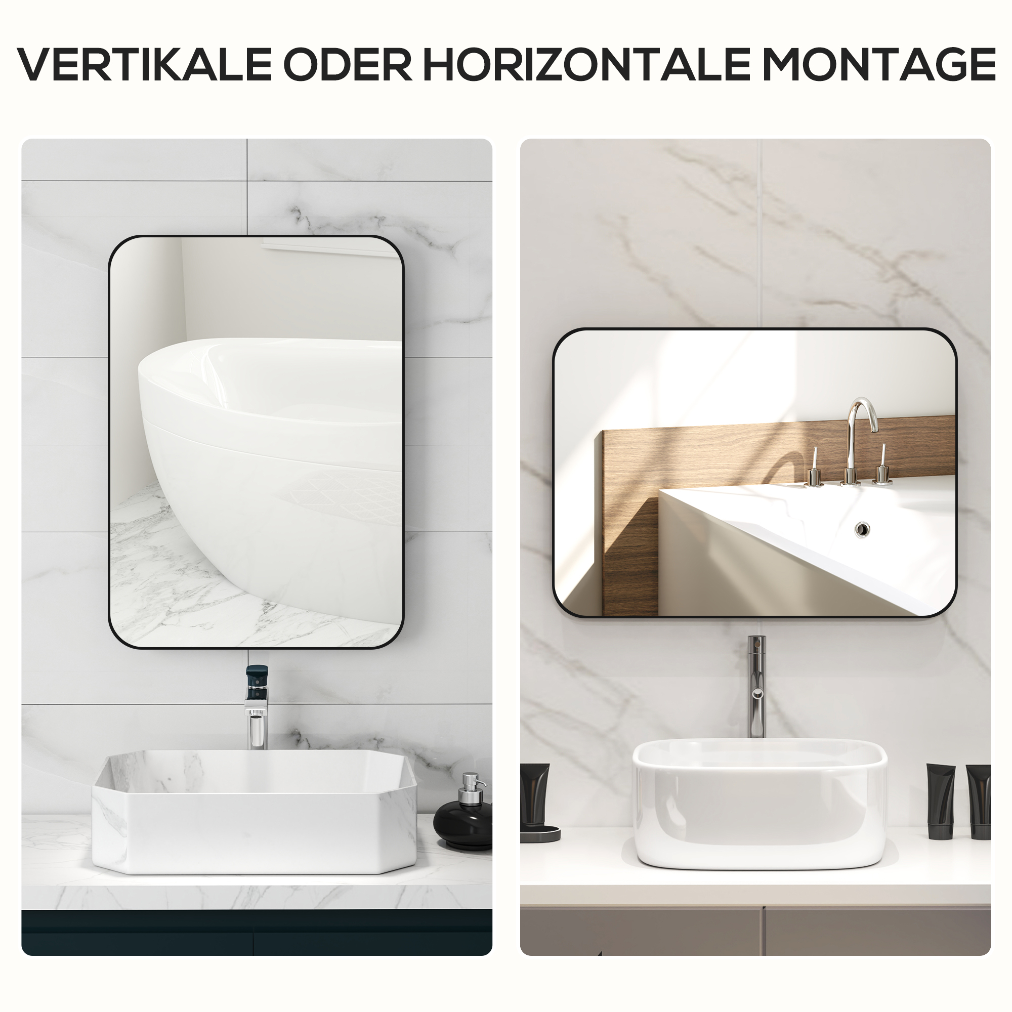 Badspiegel Wandspiegel Splitterschutzfolie Metallrahmen Badezimmer 50 x 70 cm Schwarz