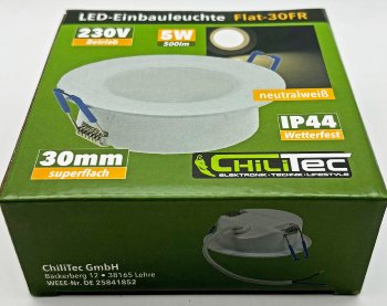 LED-Einbauleuchte "Flat-30 FR-R" 4200K, Ø85x30mm, 5W, 500lm, IP44, rund, weiß