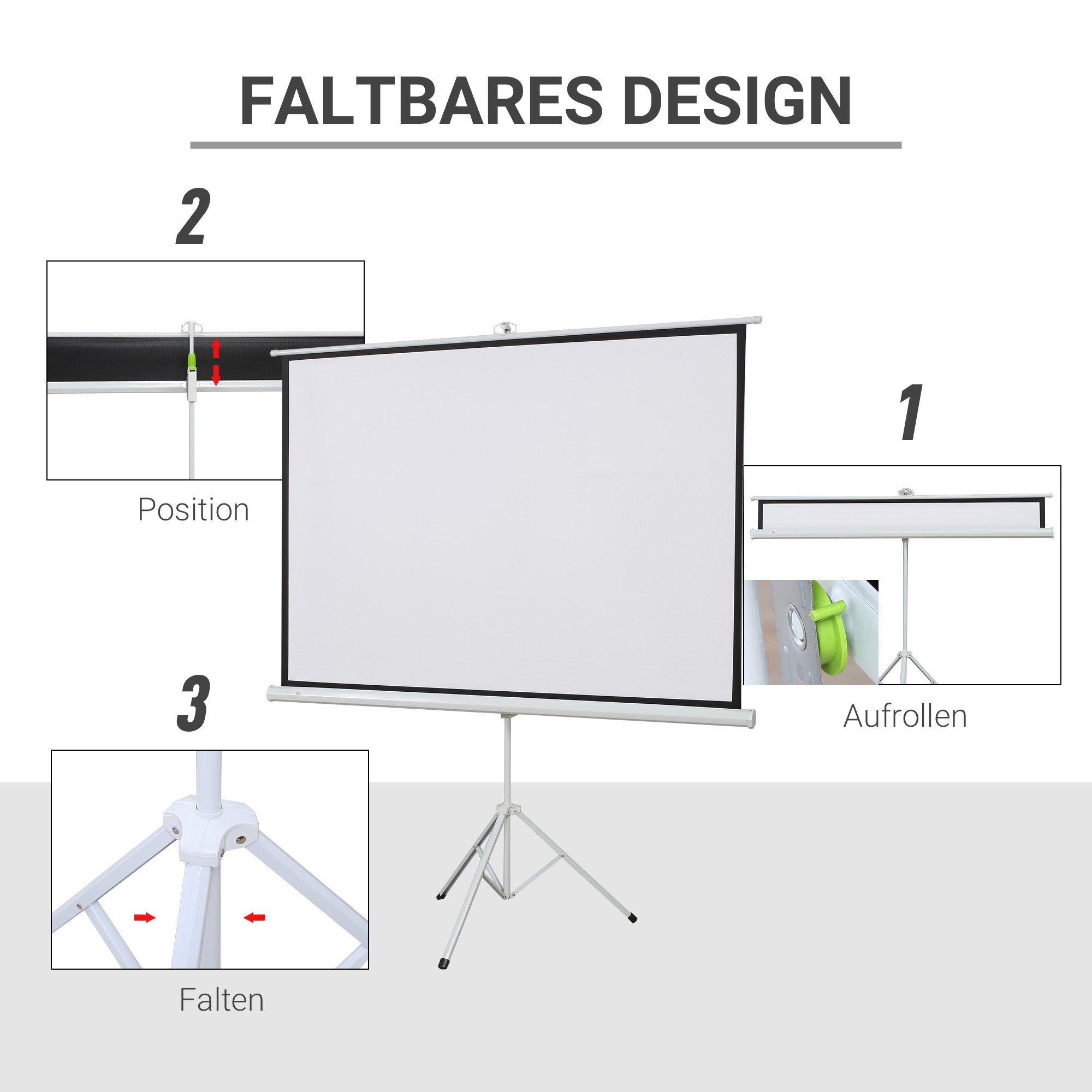 Projektionsleinwand im 4:3-Format, Kinoleinwand, Präsentationsfläche für Zuhause oder Büro, Weiß