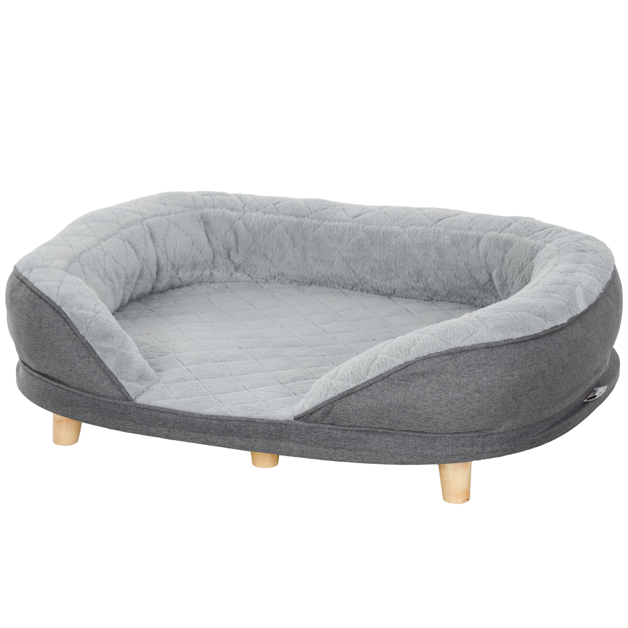 Hundebett für Hunde bis 25 kg, abnehmbarer Bezug, rutschfeste Füße, 90 x 78 x 25 cm, Grau