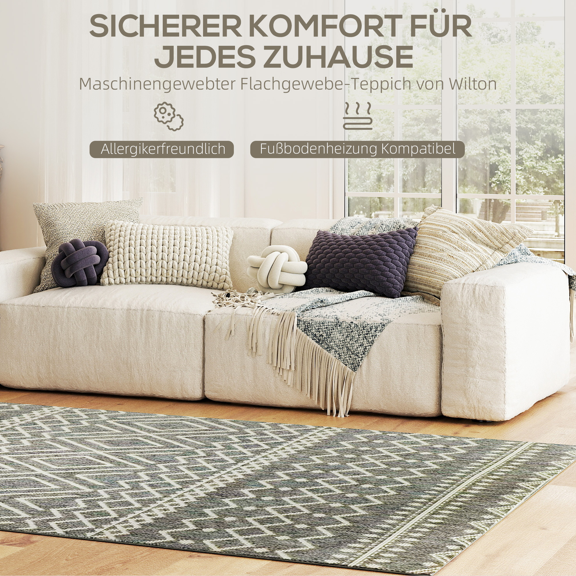 Teppich für drinnen und draußen, Boho-Design, leicht zu reinigen, Grau