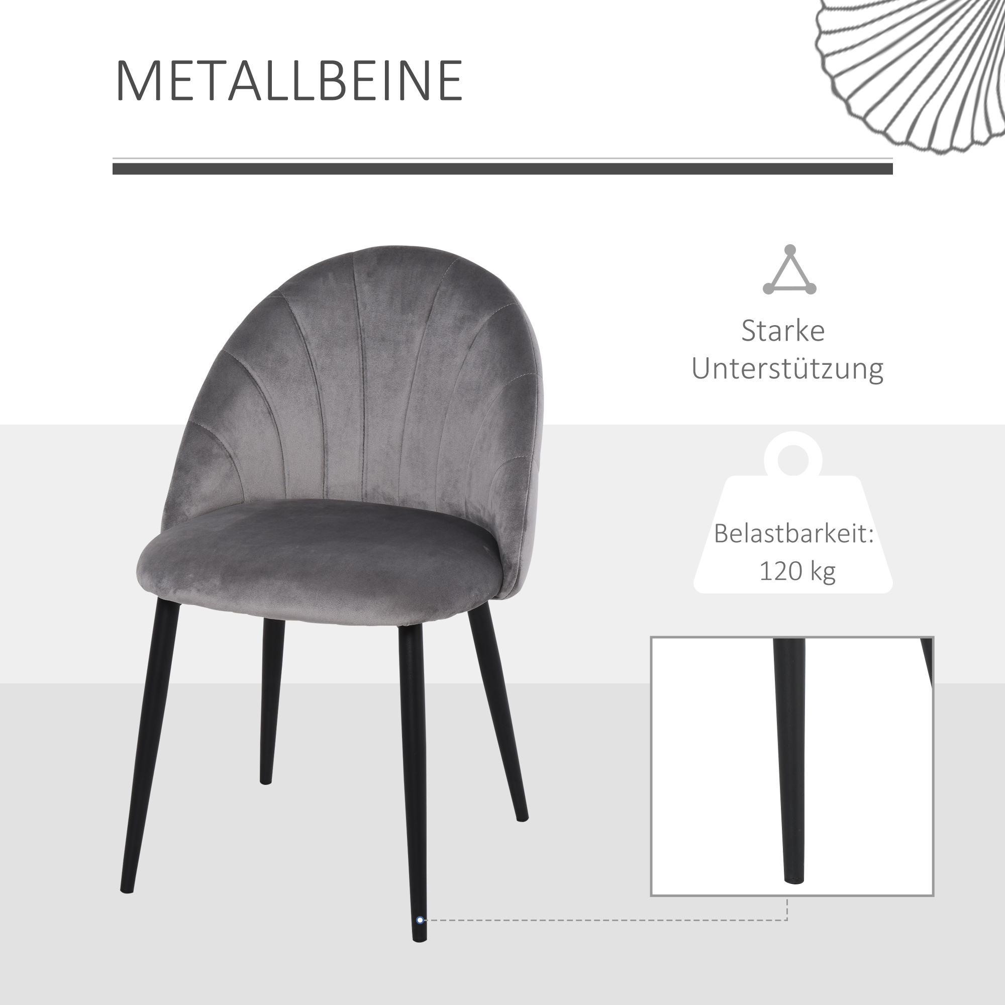 2er-Set Esszimmerstühle Akzentstühle Küchenstühle, Retrodesign, Samtoptik, 52 cm x 54 cm x 79 cm, Grau
