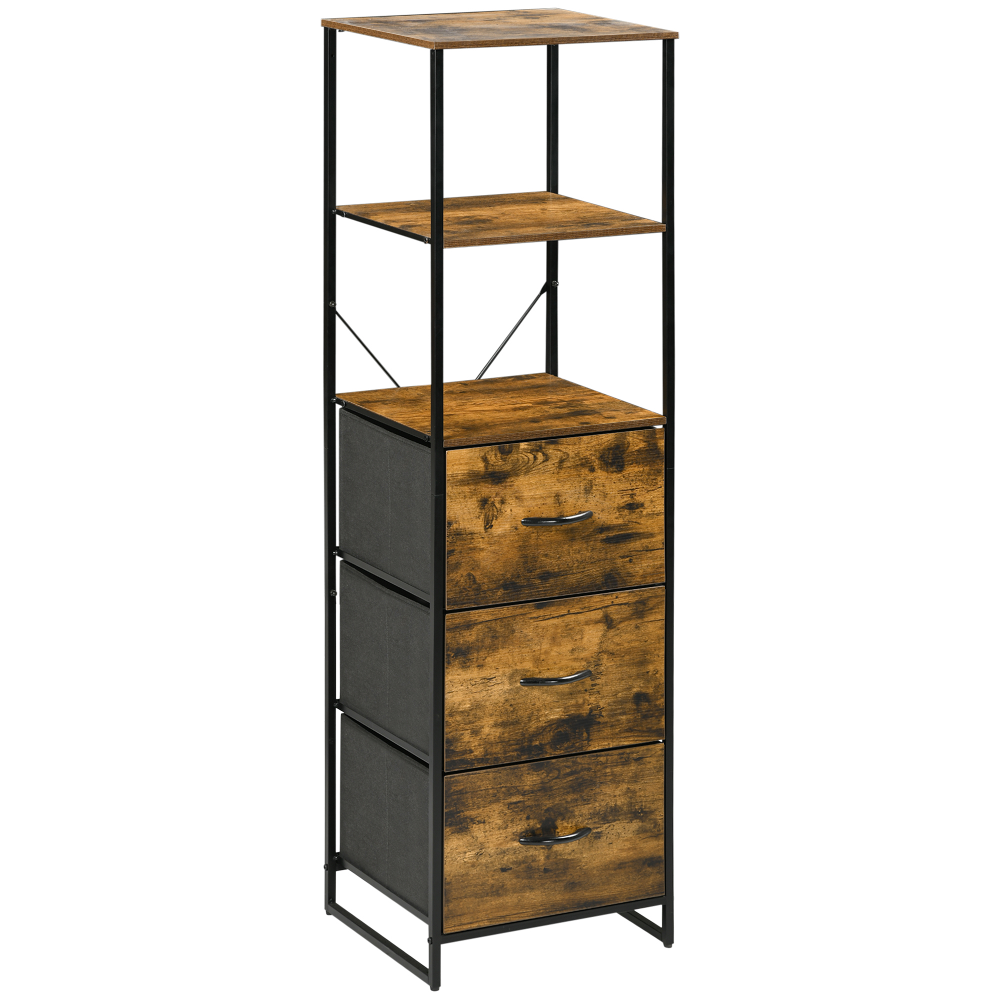 Aufbewahrungsregal mit Schubladen, offener Stauraum, Stahlrahmen, verstellbare Füße, 44x40x155 cm Aufbewahrungsregal mit Schubladen, offener Stauraum, Stahlrahmen, verstellbare Füße, 44x40x155 cm