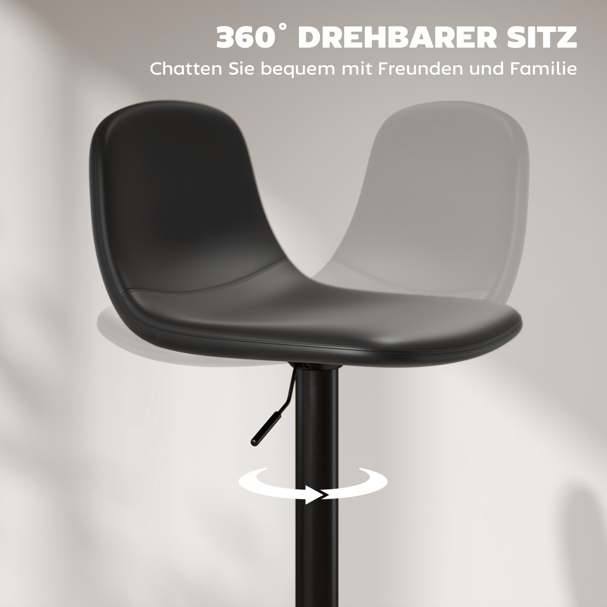 2er-Set Barhocker, Barstühle mit Kunstlederbezug, drehbar, mit Rückenlehne und Fußstütze, Metallbasis, Schwarz