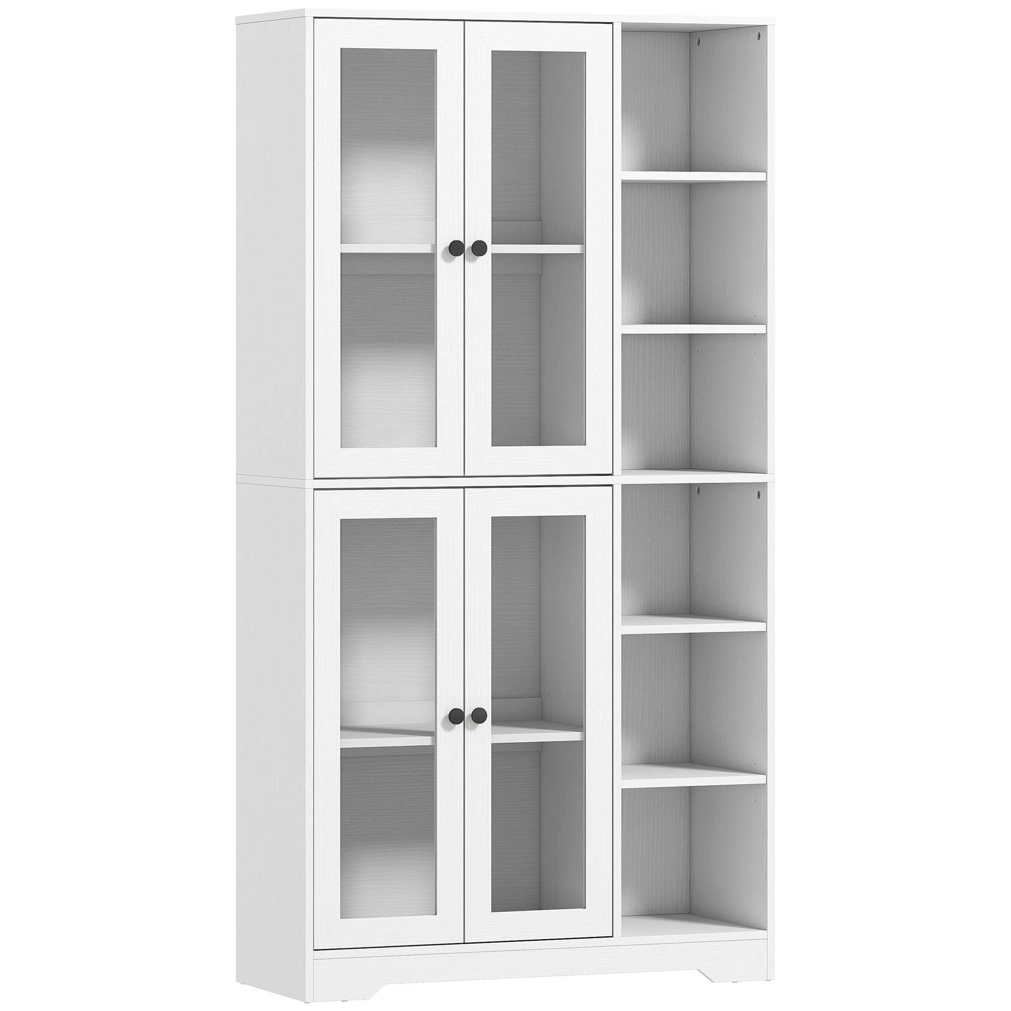 Küchenschrank mit Glastüren, Regale, offene Ablagen, 172 cm groß, MDF, Weiß