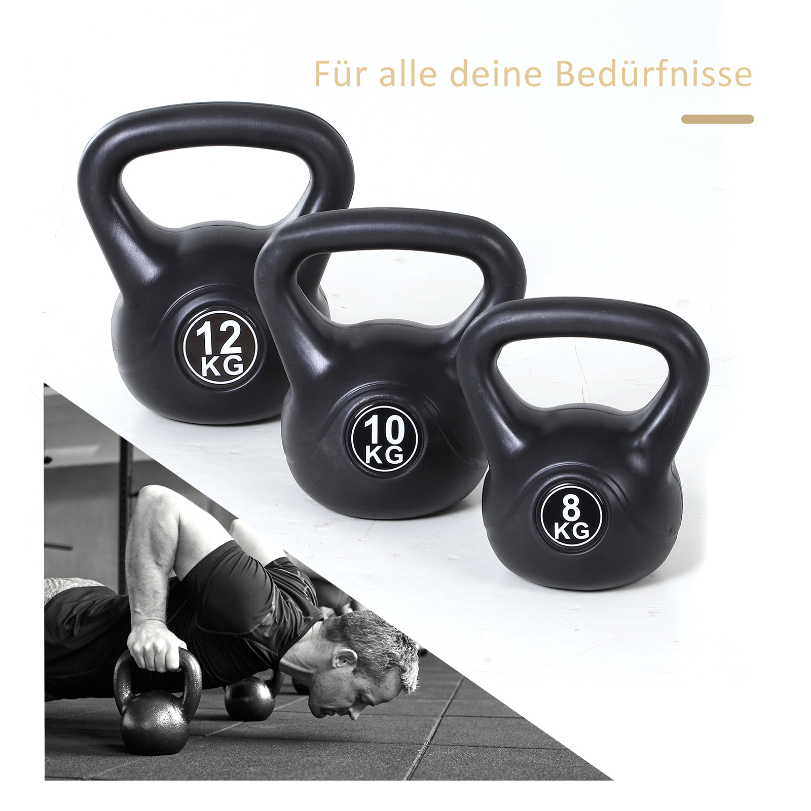 Kettlebell Kugelhantel 8 kg Gewicht-Hantel mit Sand befüllt für Anfänger Schwarz