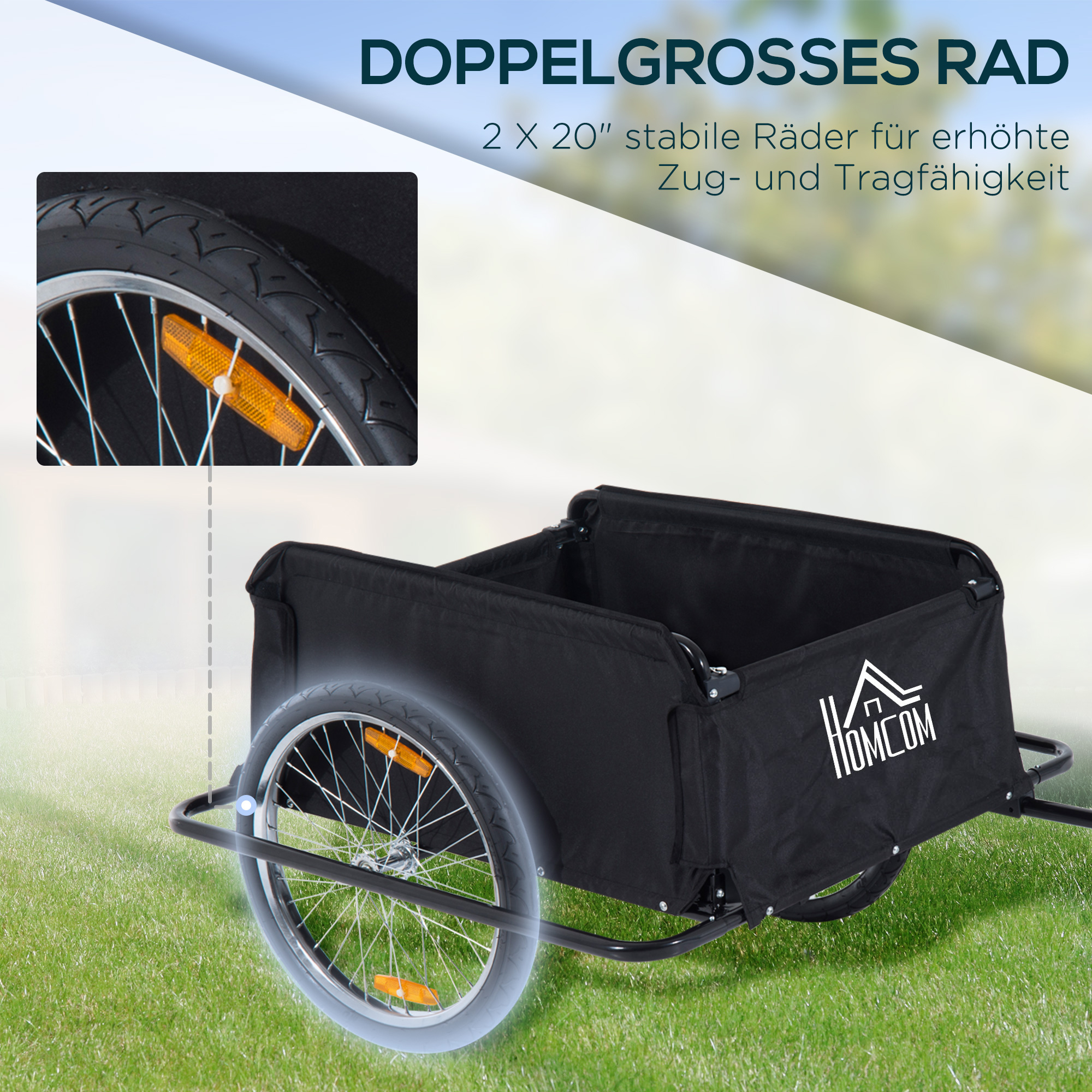 Fahrradanhänger, klappbar Lastenanhänger mit Kupplung,Transportwagen bis 40 kg belastbar, Transportanhänger Anhänger für Fahrrad Handwagen 140 x 88 x 60 cm