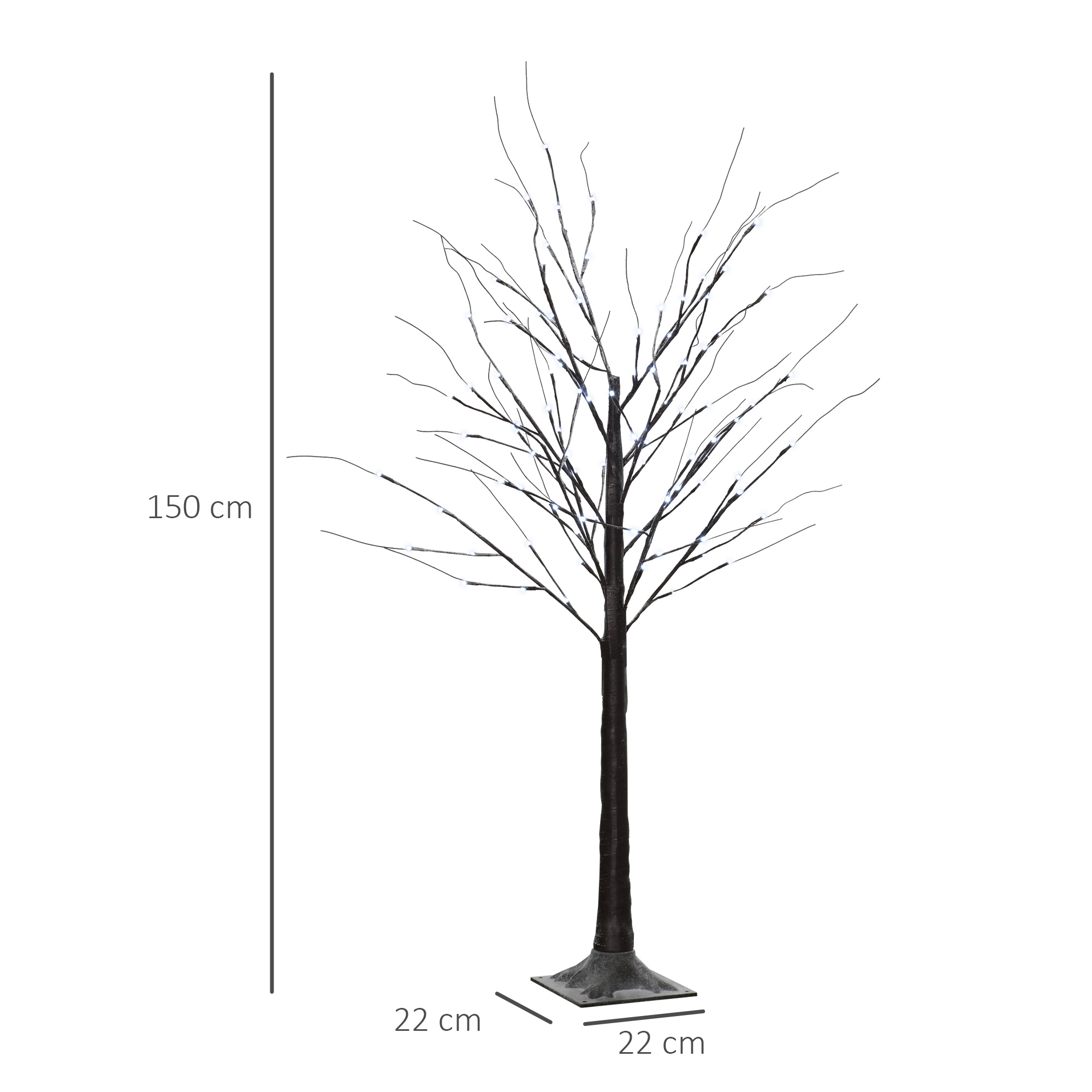 Künstliche Birke mit LED-Beleuchtung, 96 warmweiße Mikro-LEDs, 150 cm, Braun