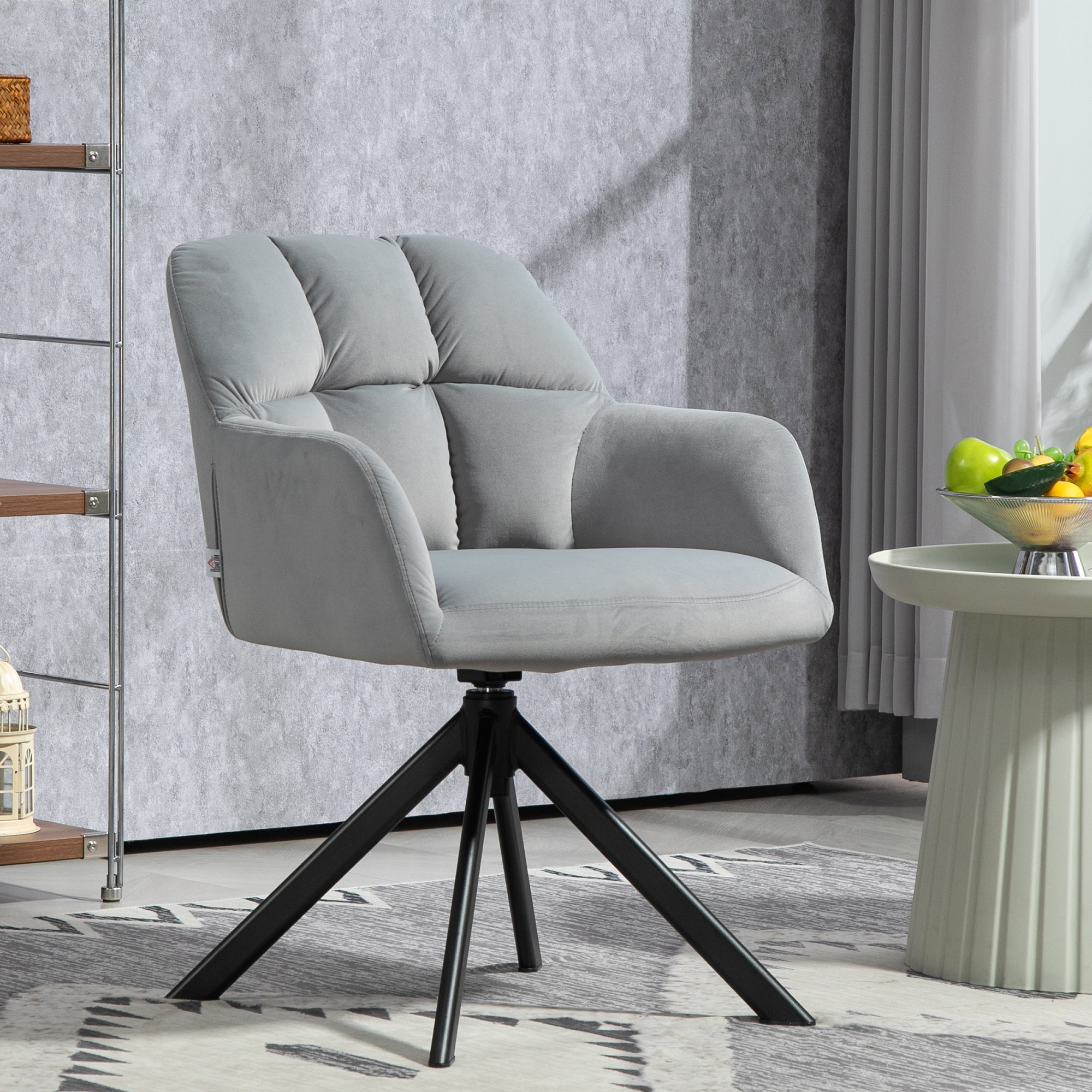 Drehbarer Armstuhl, Moderner Akzentsessel mit Metallbeinen für Wohnzimmer, Schlafzimmer, Büro, Grau