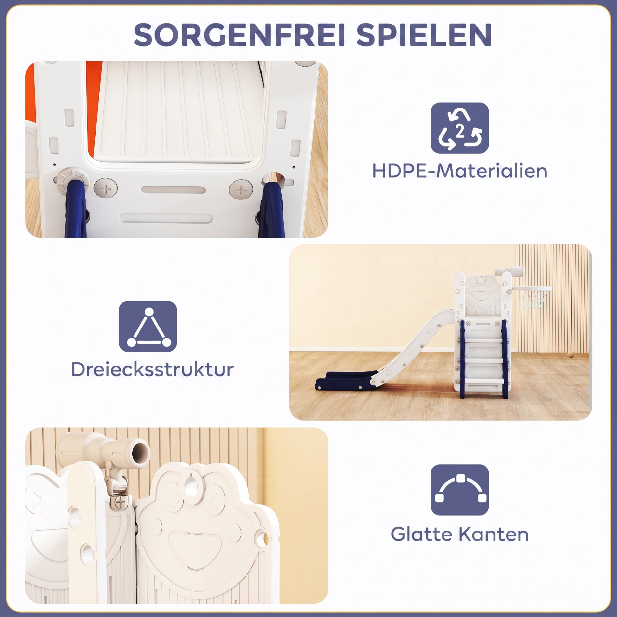5-in-1 Kinderrutschenset, Teleskop, Basketballkorb, Kunststoff, Orange+Dunkelblau