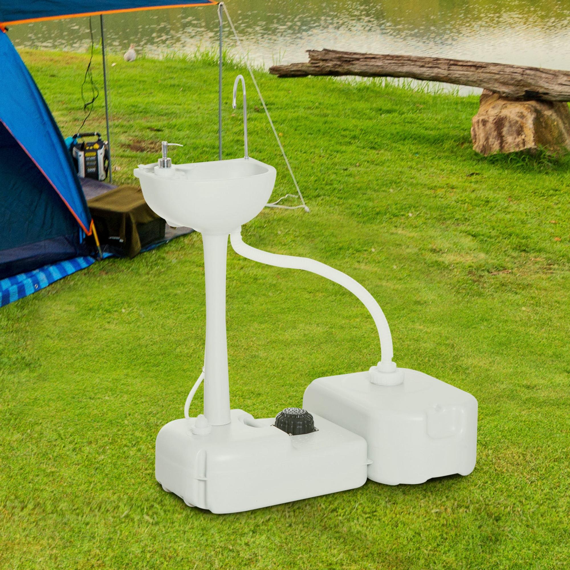 Camping-Waschbecken mit Auffangbehälter, Seifenspender, 17L Wassertank, mobil, hellgrau