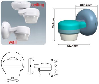 Aufputz-Bewegungsmelder 360° IP65, 12m Detektion, Wand & Decke, weiß