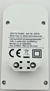 LED Nachtlicht mit Bewegungsmelder, 230V, Licht Warmweiß, On/Off/Auto