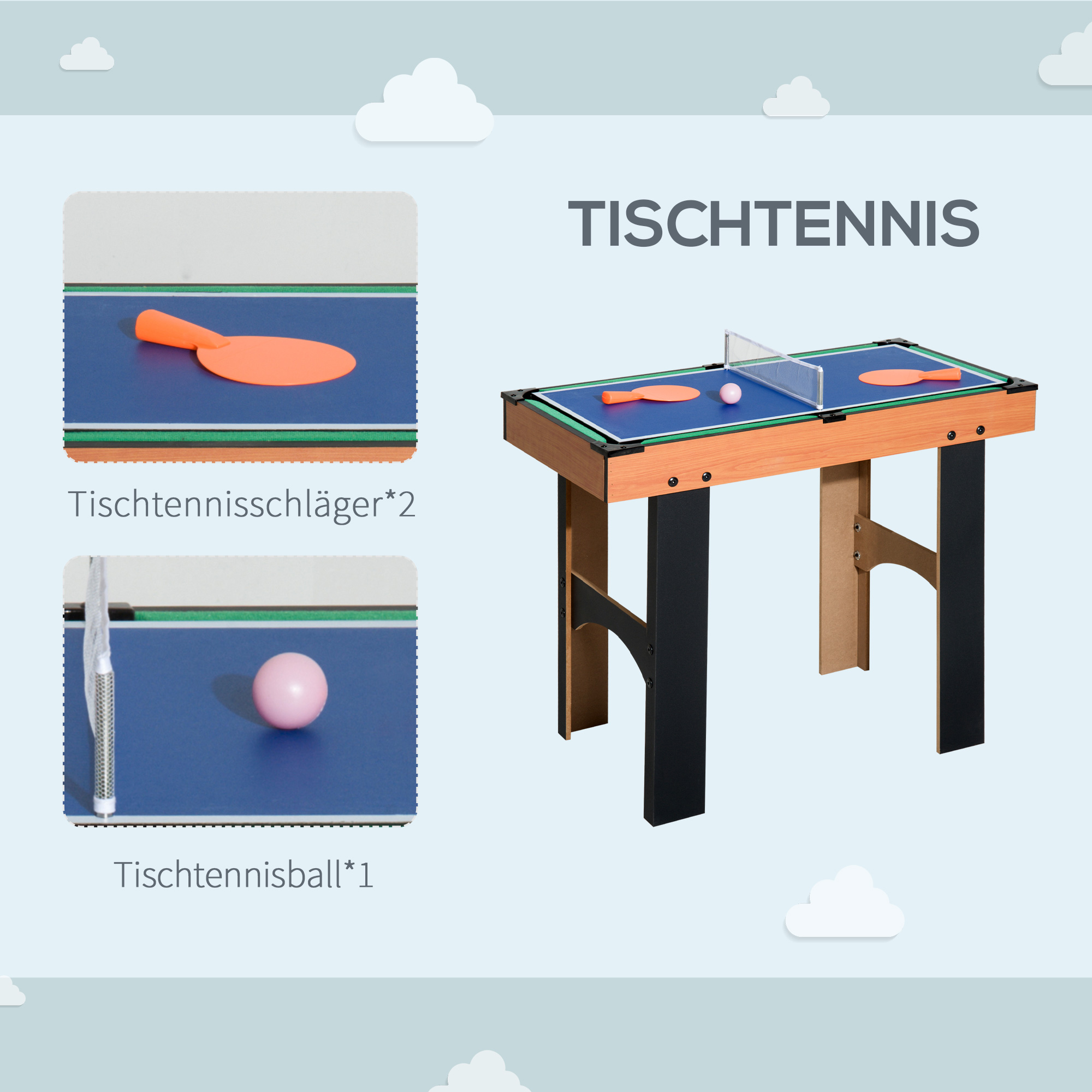 2-in-1 Tischkicker, Multispieltisch 4 in 1, kompakt, inkl. Spielaccessoires, 92 x 78 x 80 cm