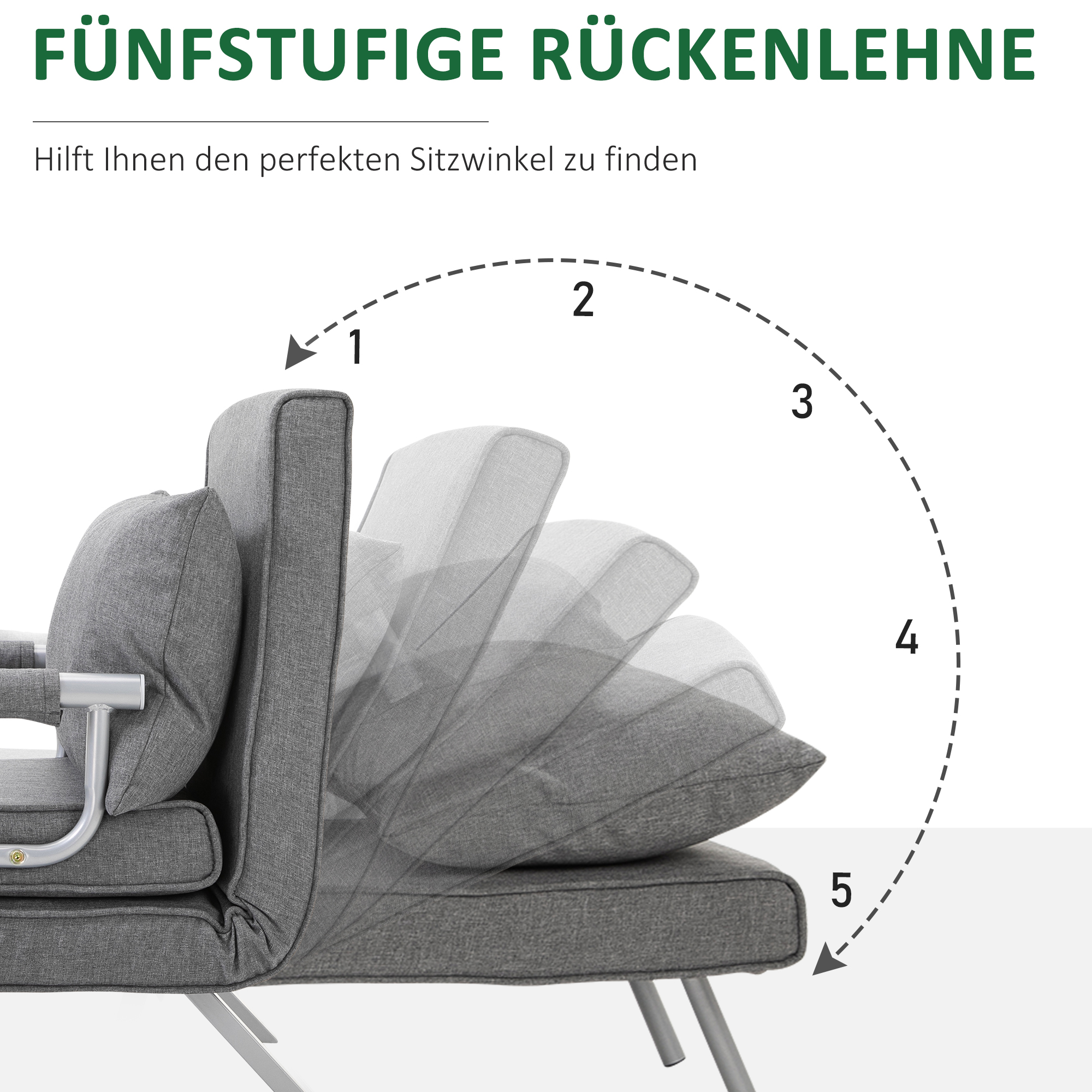 3 in 1 Schlafsessel Klappbar Schlafsofa mit Bettfunktion Verstellbarer Rückenlehne Kissen Gästebett in Leinenoptik, Relaxsessel Klappsessel für Wohnzimmer Schlafzimmer 65 x 69 x 80 cm Hellgrau