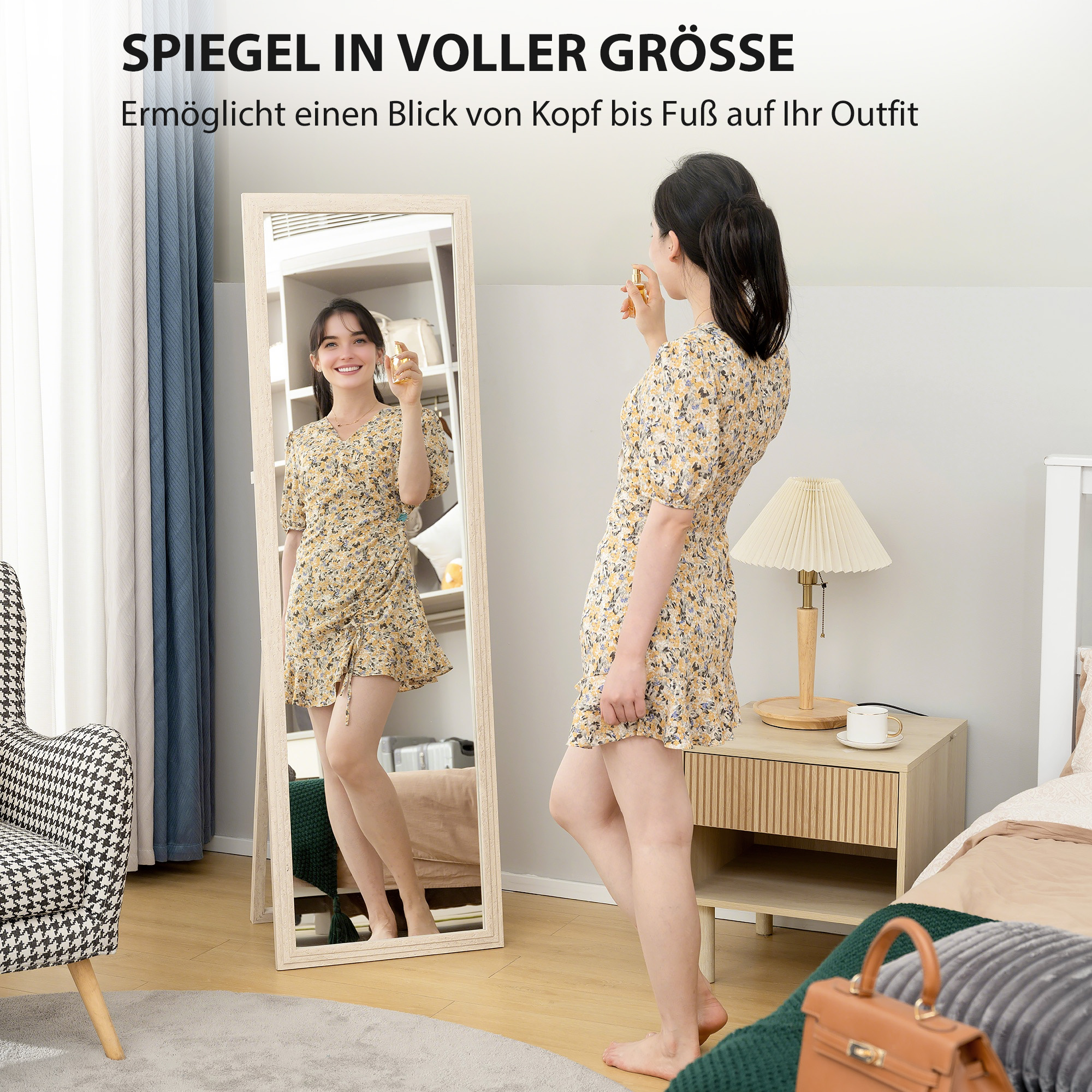 160 x 50 cm Ganzkörperspiegel, vielseitig verwendbar, rechteckiges Design mit Rahmen, Weiß