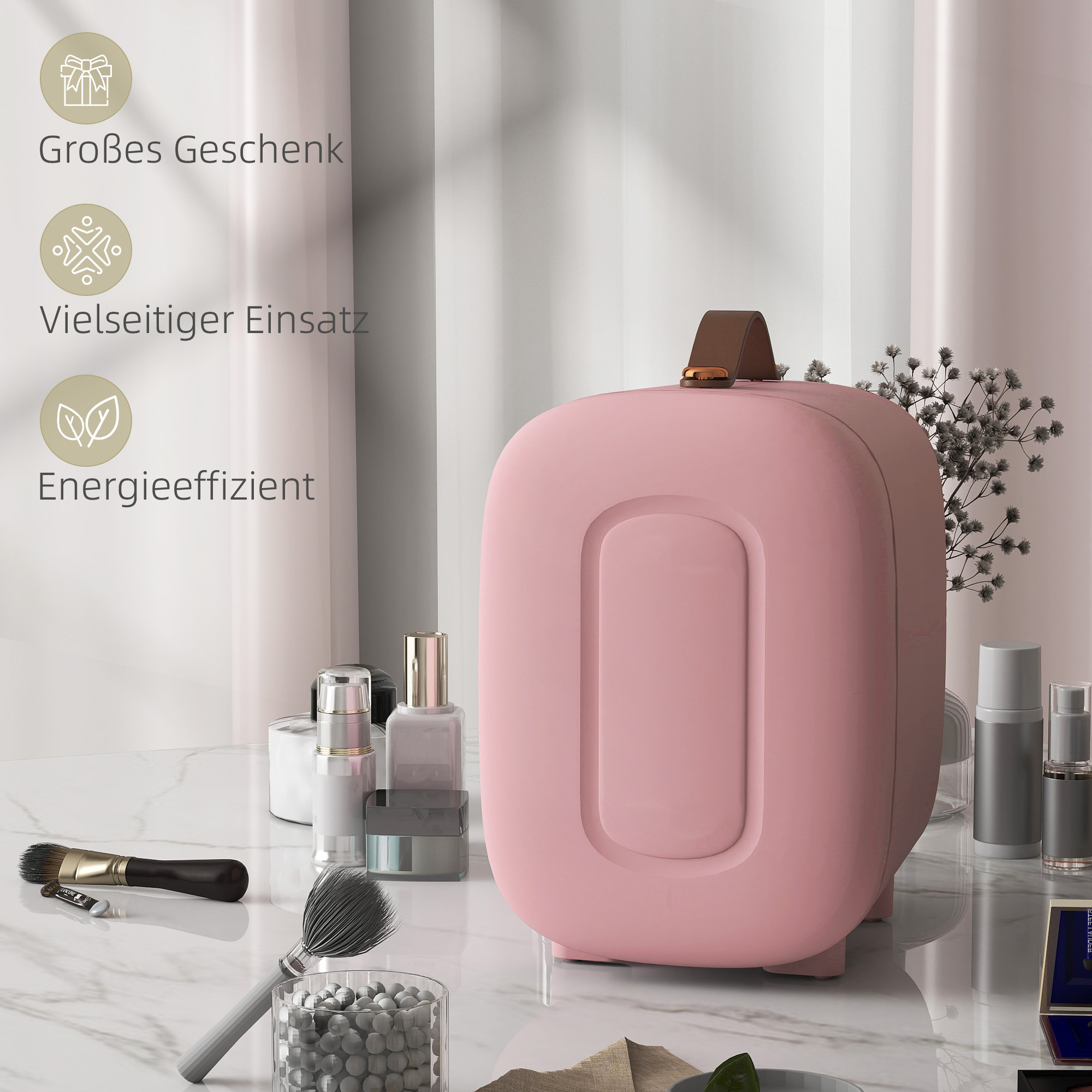 Mini Kühlschrank Kühlschrank Beauty Fridge, 4 L Fassungsvermögen, 20,3 x 26,3 x 28 cm, Rosa