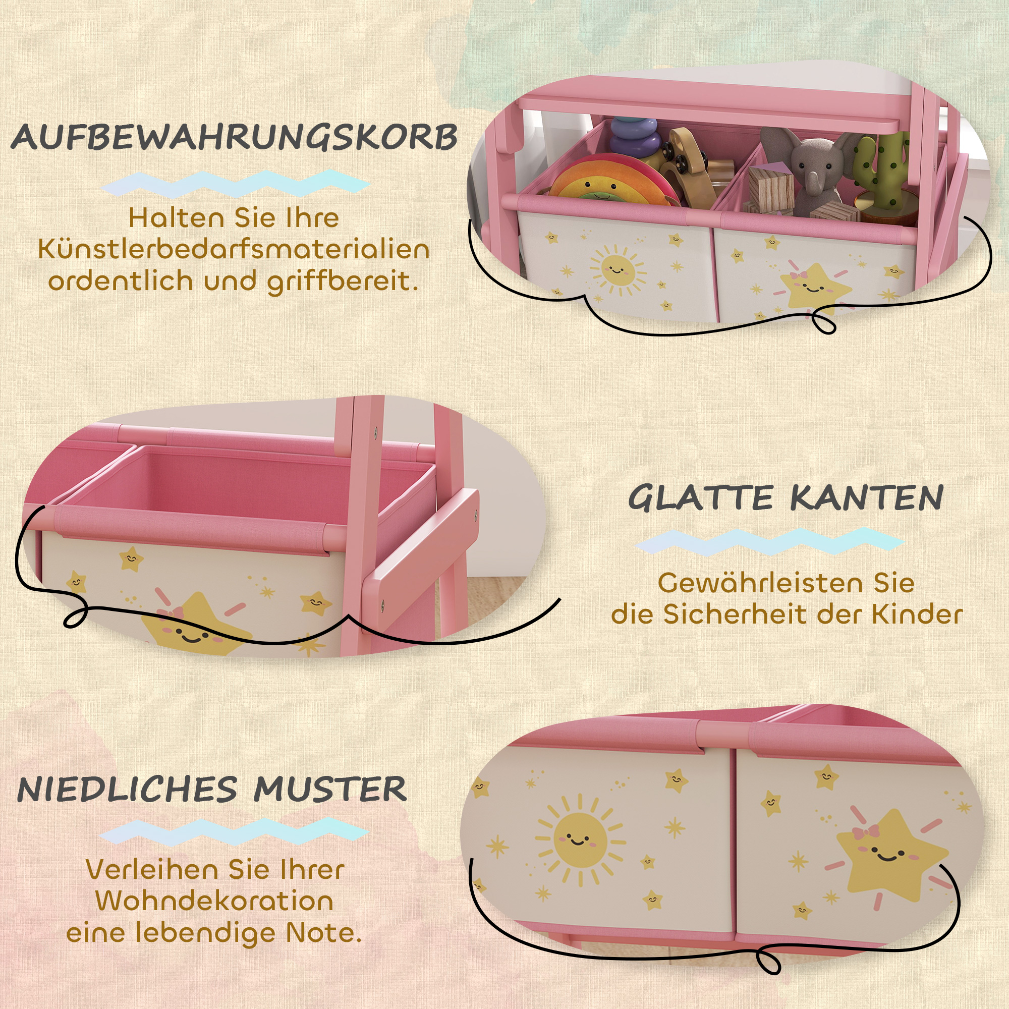 Kinder Staffelei 3 in 1 Kindertafel mit Kreidetafel, Whiteboard, Papierrolle, 2 Aufbewahrungsboxen, für 3-8 Jahre Rosa