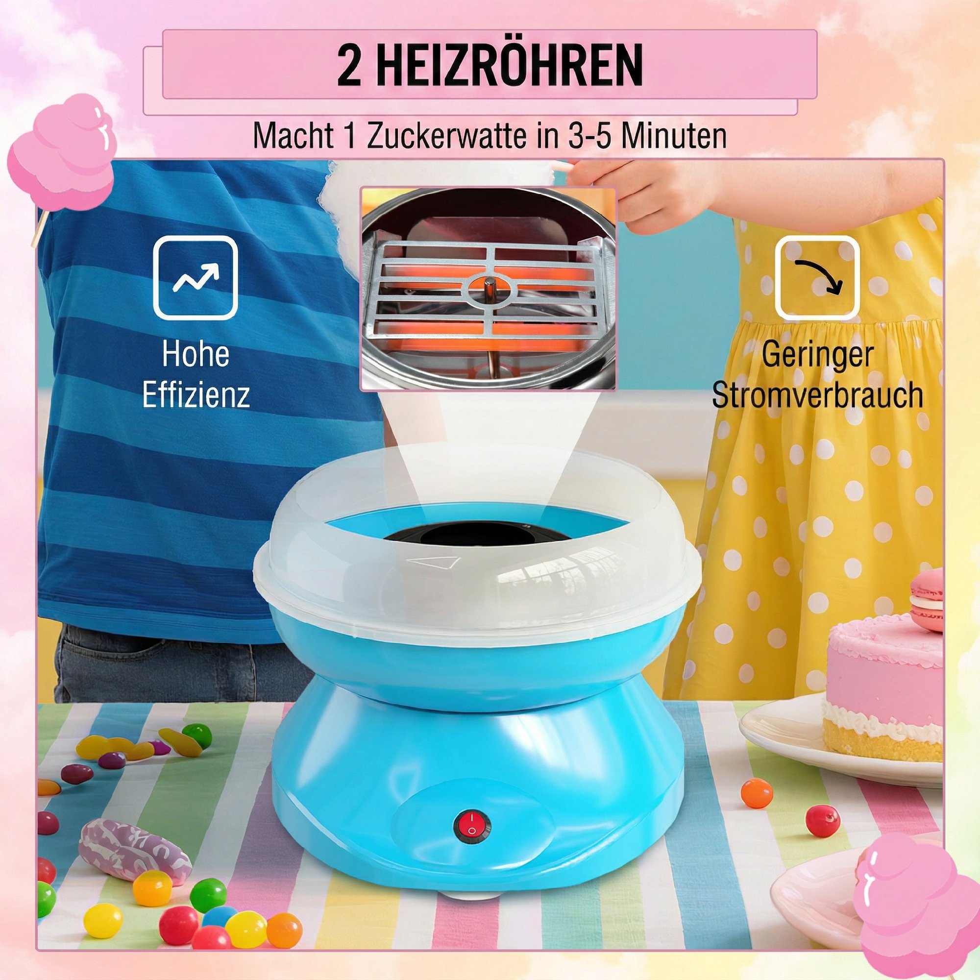 Zuckerwattemaschine für Zuhause Cotton Candy Machine 550W für Kinderfest, Geburtstag, Party