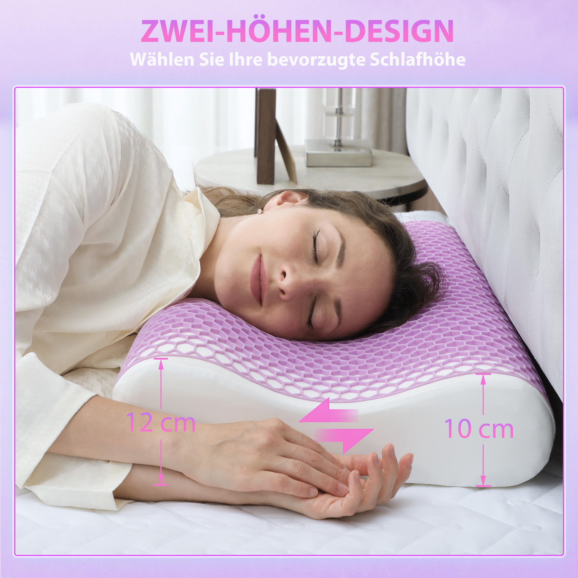 Memory Schaum Kissen Kopfkissen, Nackenstützkissen mit abnehmbarem Bezug, 2 Höhe  Ergonomische, 2S schnell reagierend