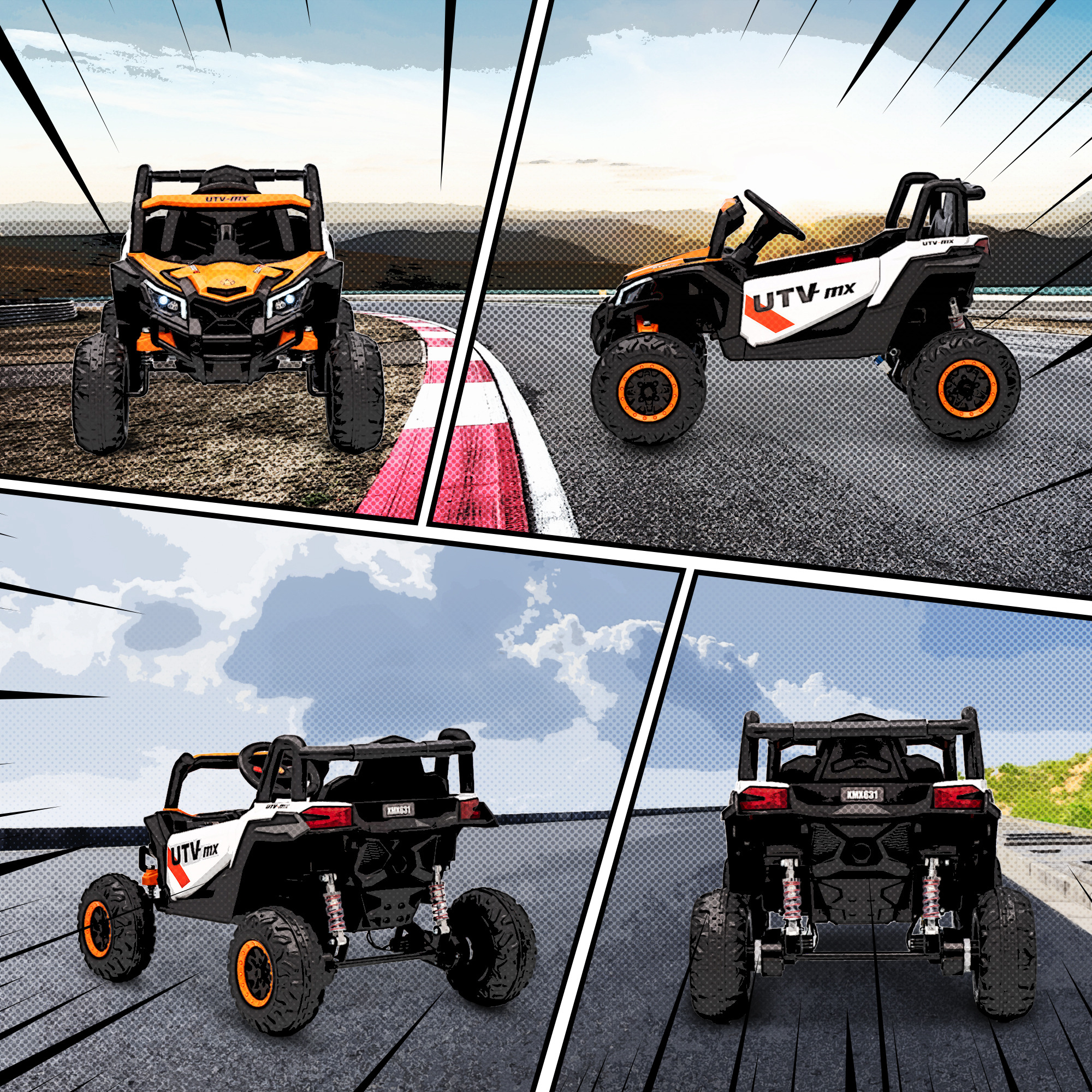 12V Elektroauto für Kinder, Fernbedienungsfunktion, Gurt, Hupe, LED-Lichter, USB-Port, für 3-5 Jahre, Orange