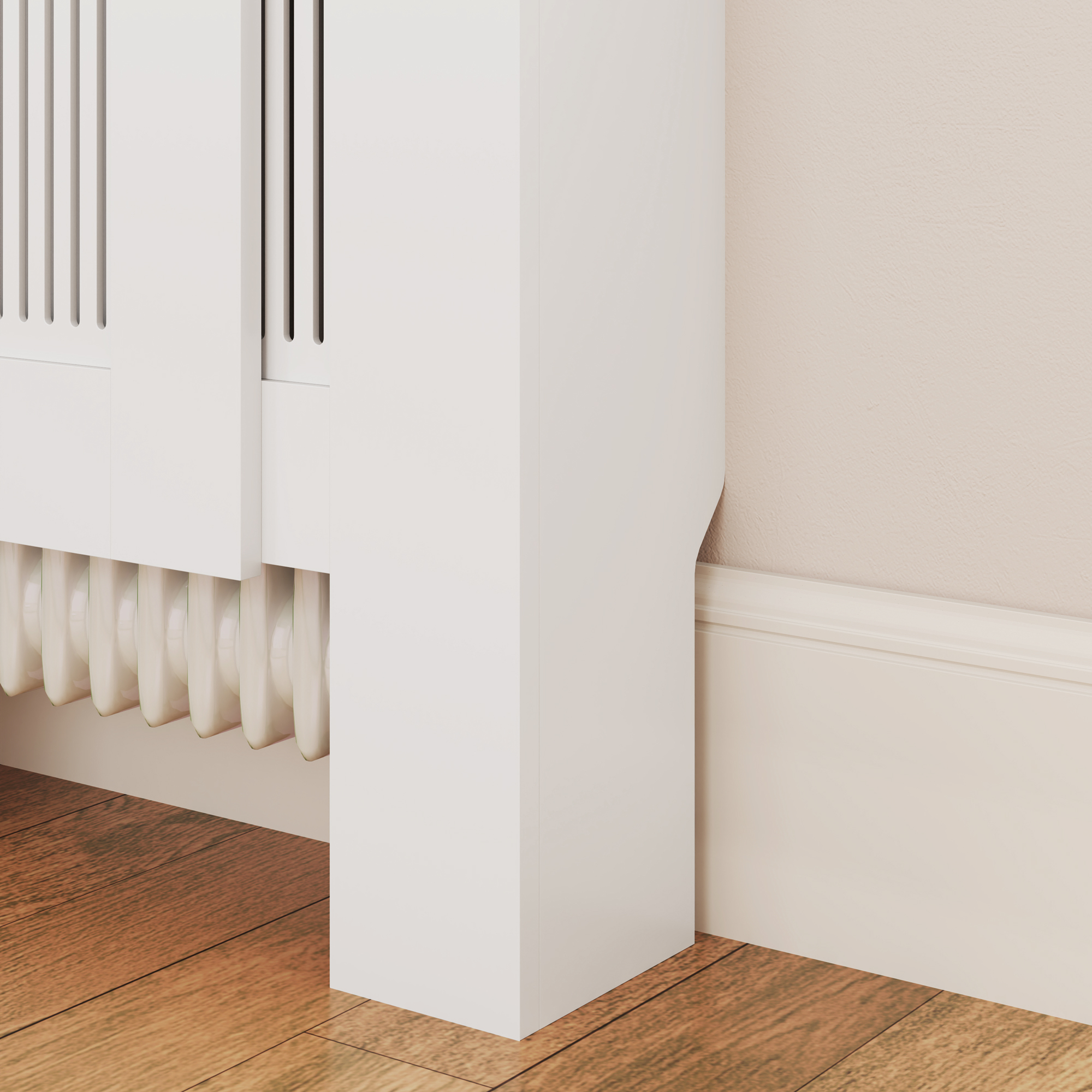 Heizkörperverkleidung, Lamellendesign, verstellbare Länge 125-201 cm, MDF, Weiß